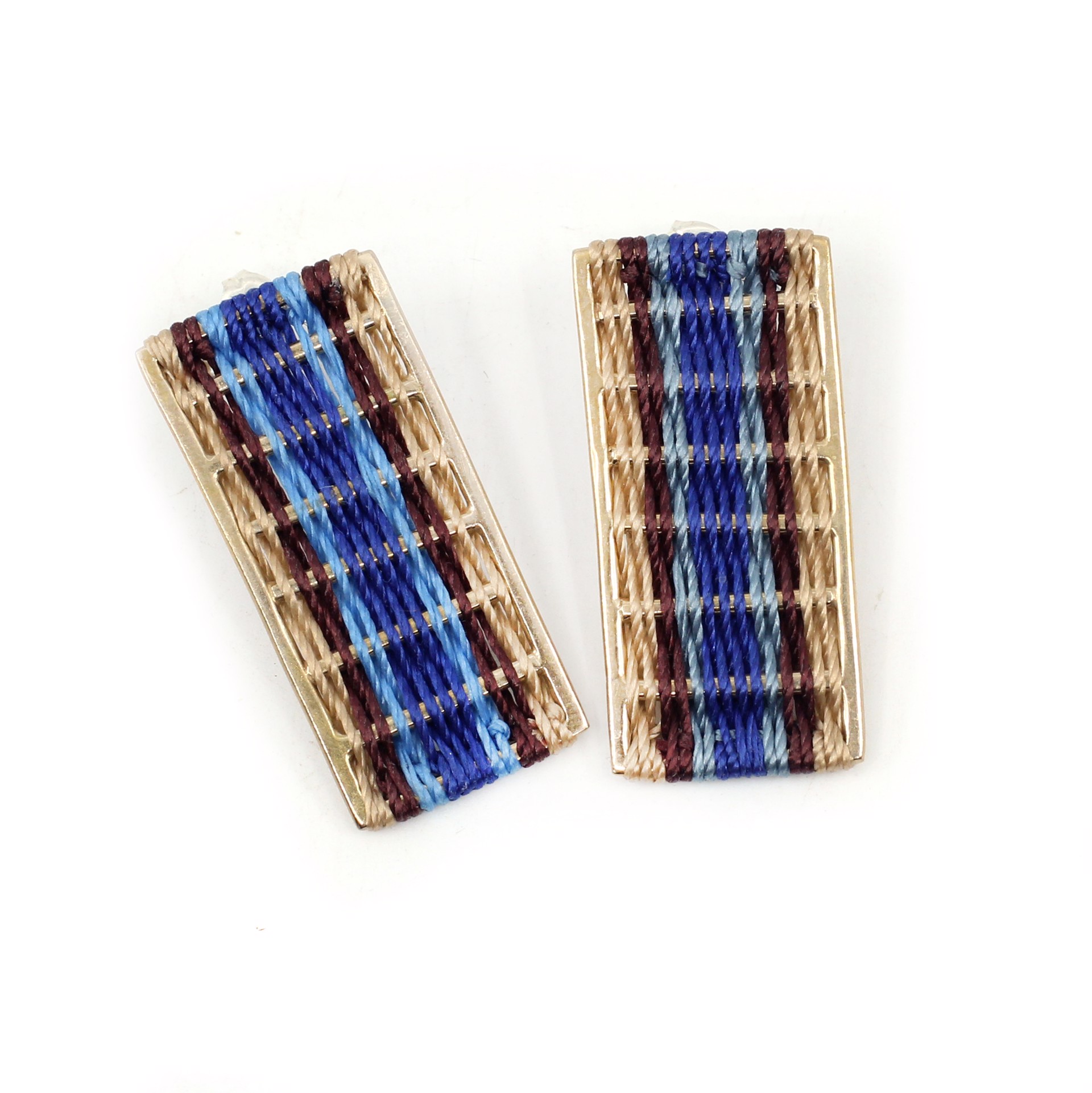 Rectangle Studs (tan/blue/maroon) by Flag Mountain Jewelry