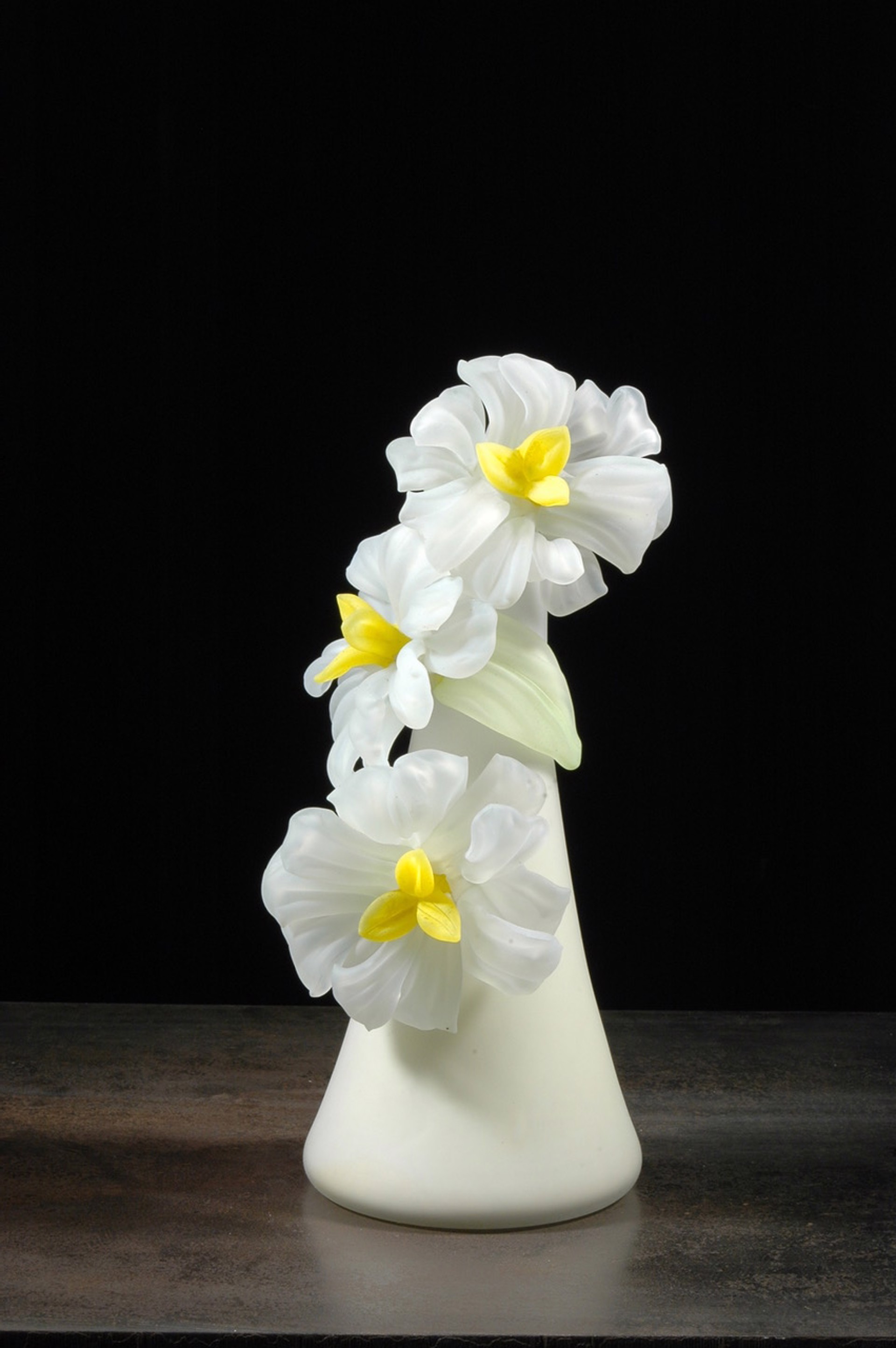 Small Sprig White on white (3 flowers) by Susan Rankin