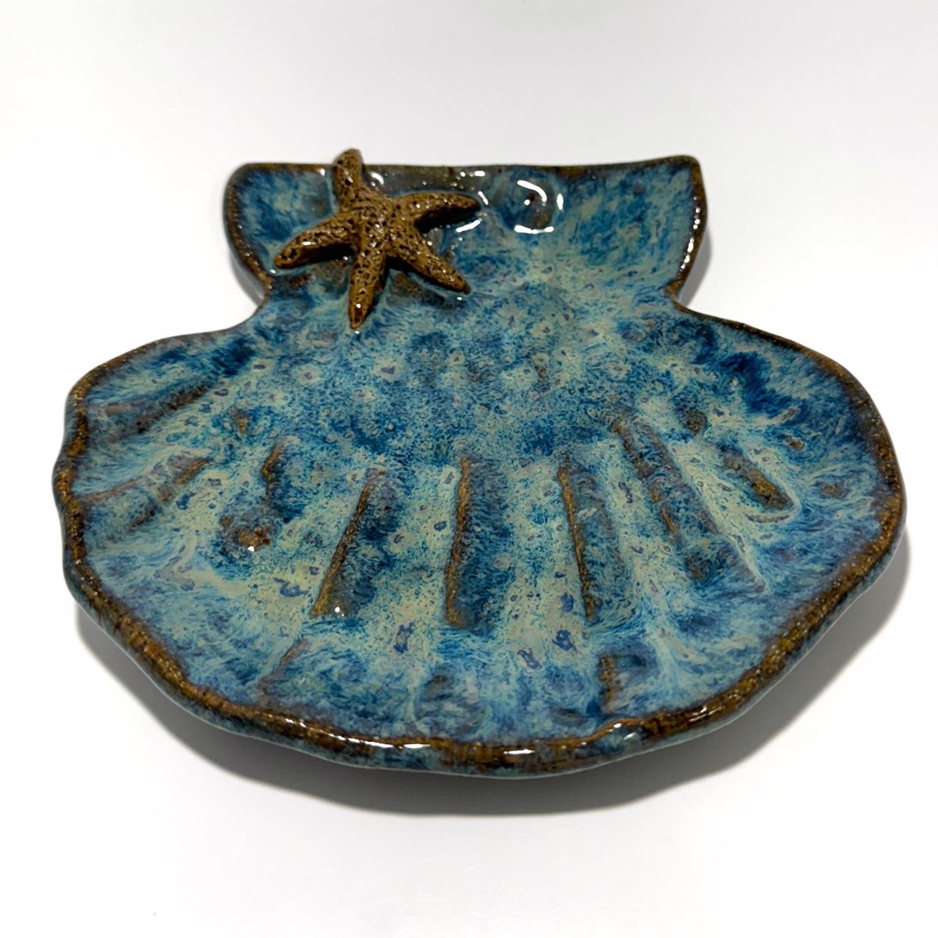 Shell Dish with Starfish (Blue Glaze) LG24-1232 by Jim & Steffi Logan