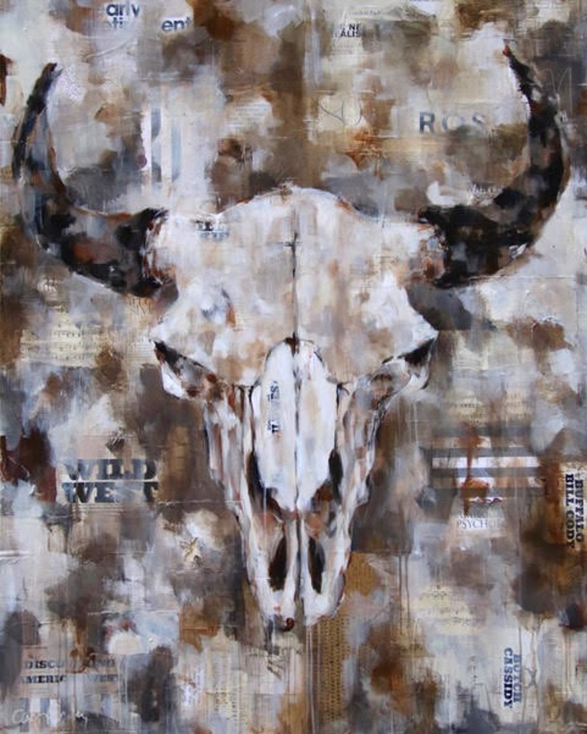 A Contemporary Painting Of A Bison Skull On Collage By Carrie Penley Available At Gallery Wild