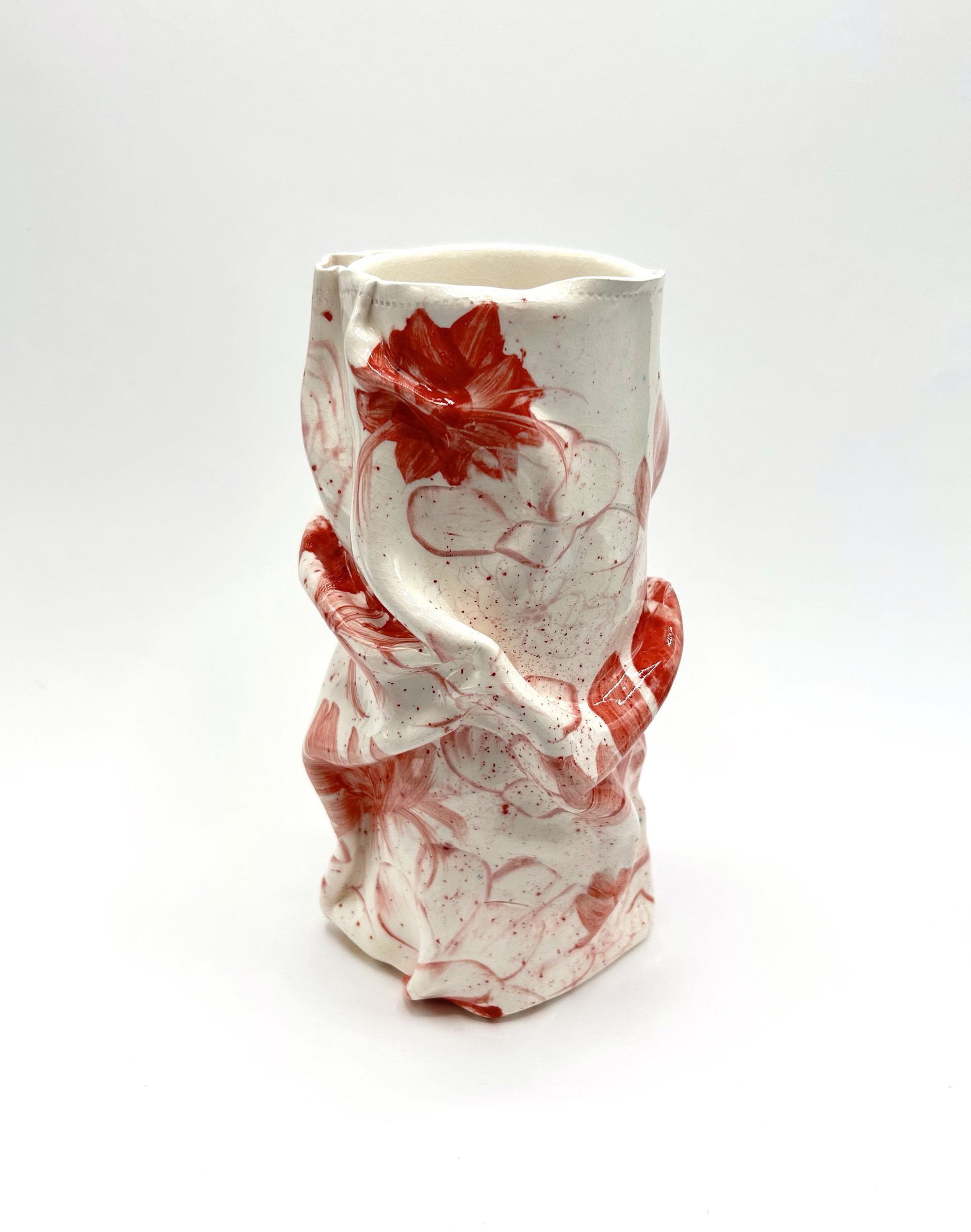 Wrinkled Vase with Red Flowers by Chandra Beadleston