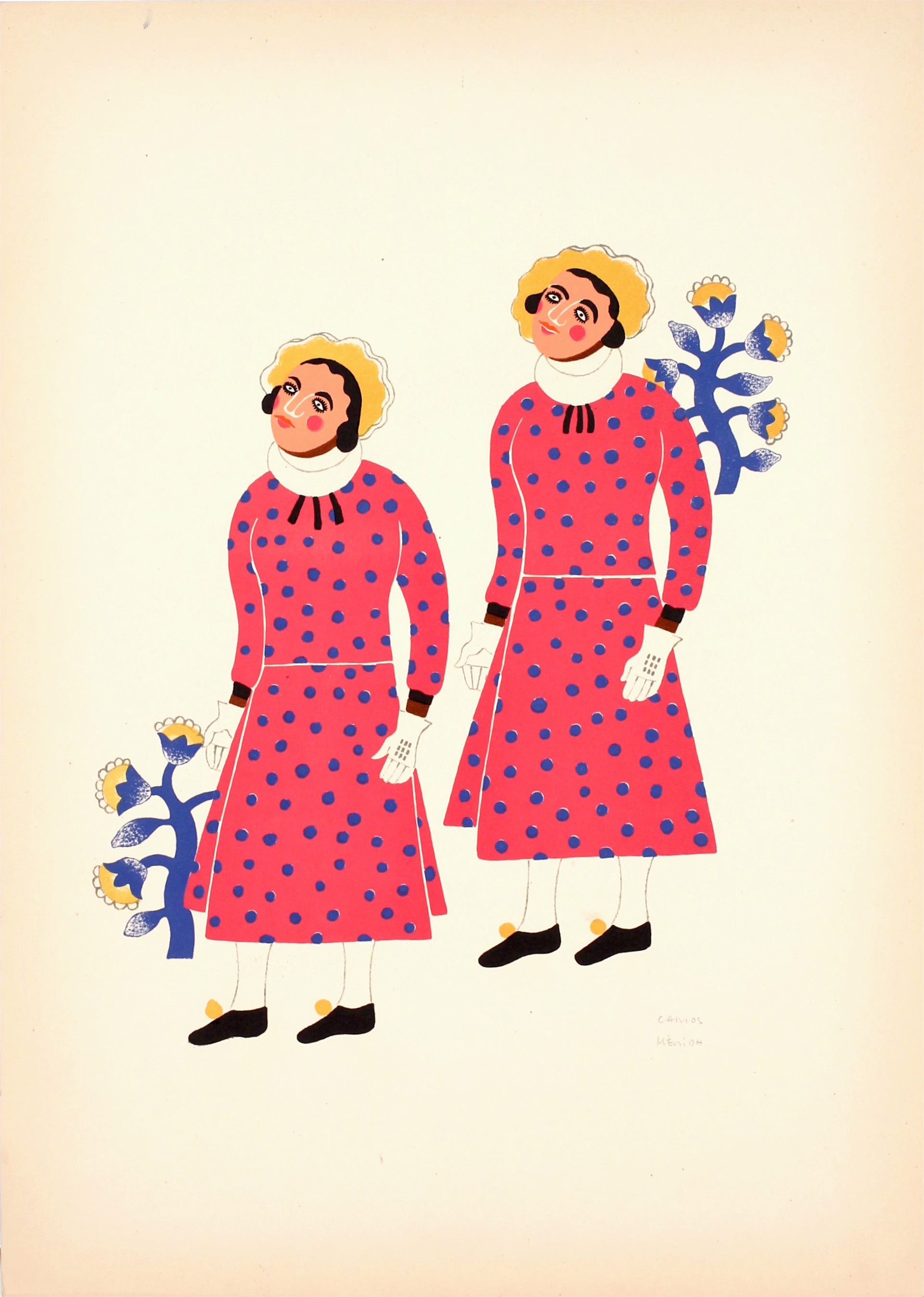 Two Men From Santa Ana Chiautempan Dressed as Women by Carlos Mérida (1891 - 1985)