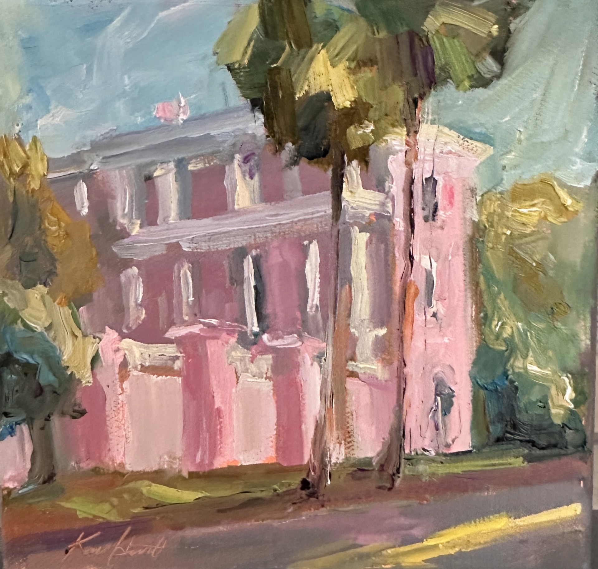 "Pink House East Bay" original oil painting by Karen Hewitt Hagan