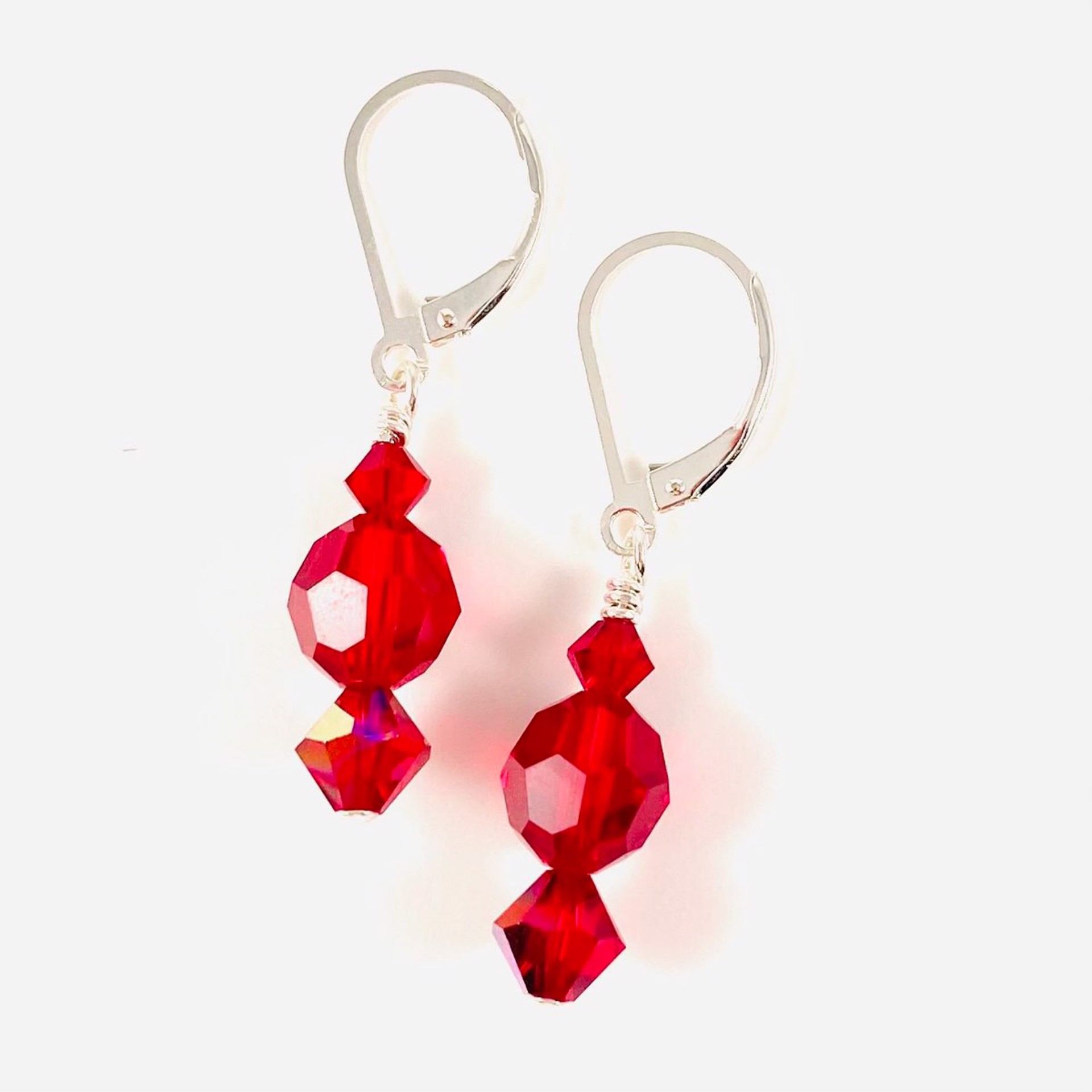 SHOSH21-5 Red Swarovski Crystal Earrings, SS ear wires by Shoshannah Weinisch
