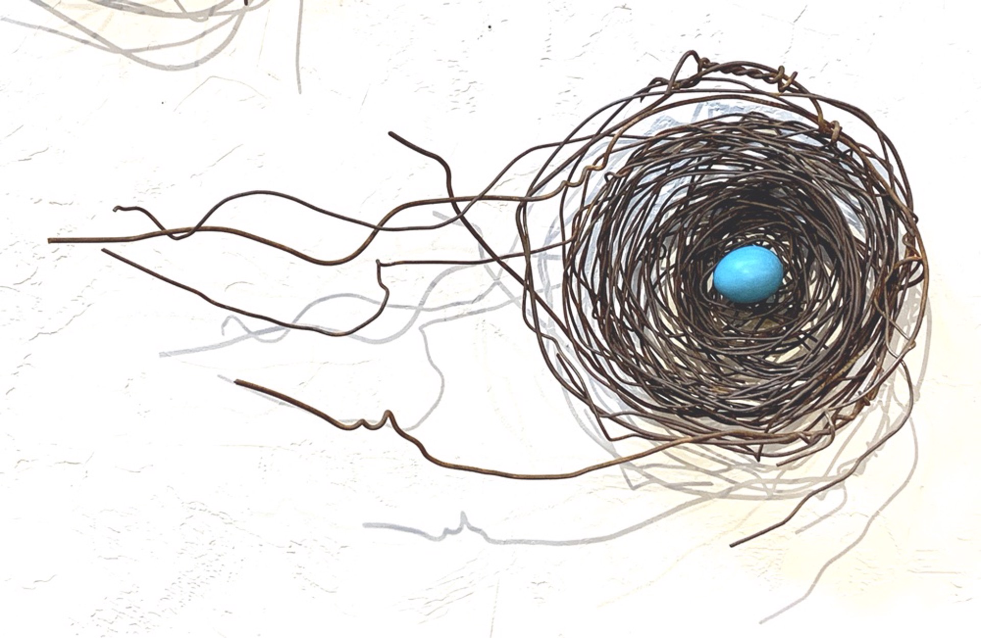 Hand Woven Wire Nest With 1 Turquoise Ceramic Eggs - 1334 by Phil Lichtenhan
