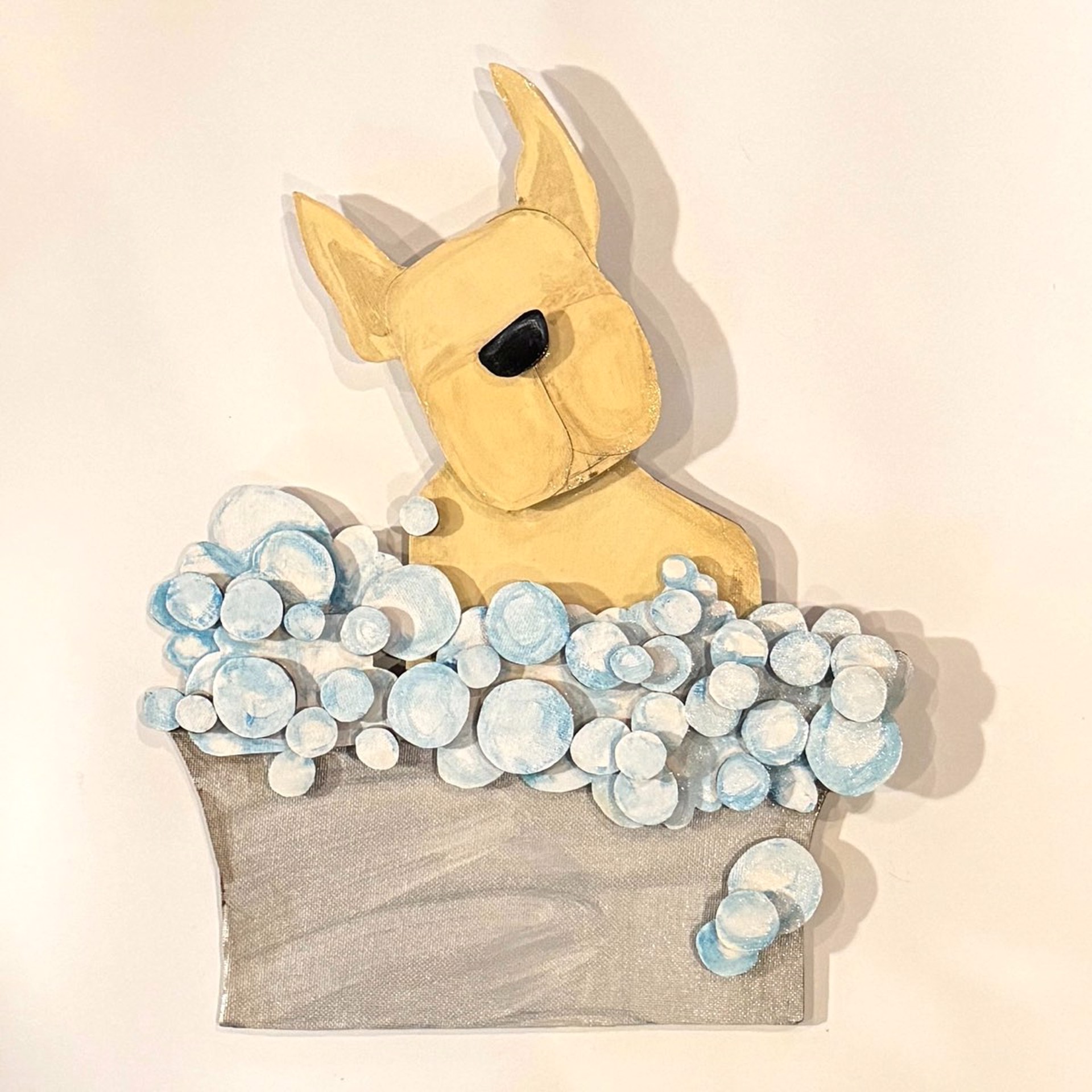 3D Pup in Bubble Bath  Wall Sculpture RC23-01 by Robin Cooper