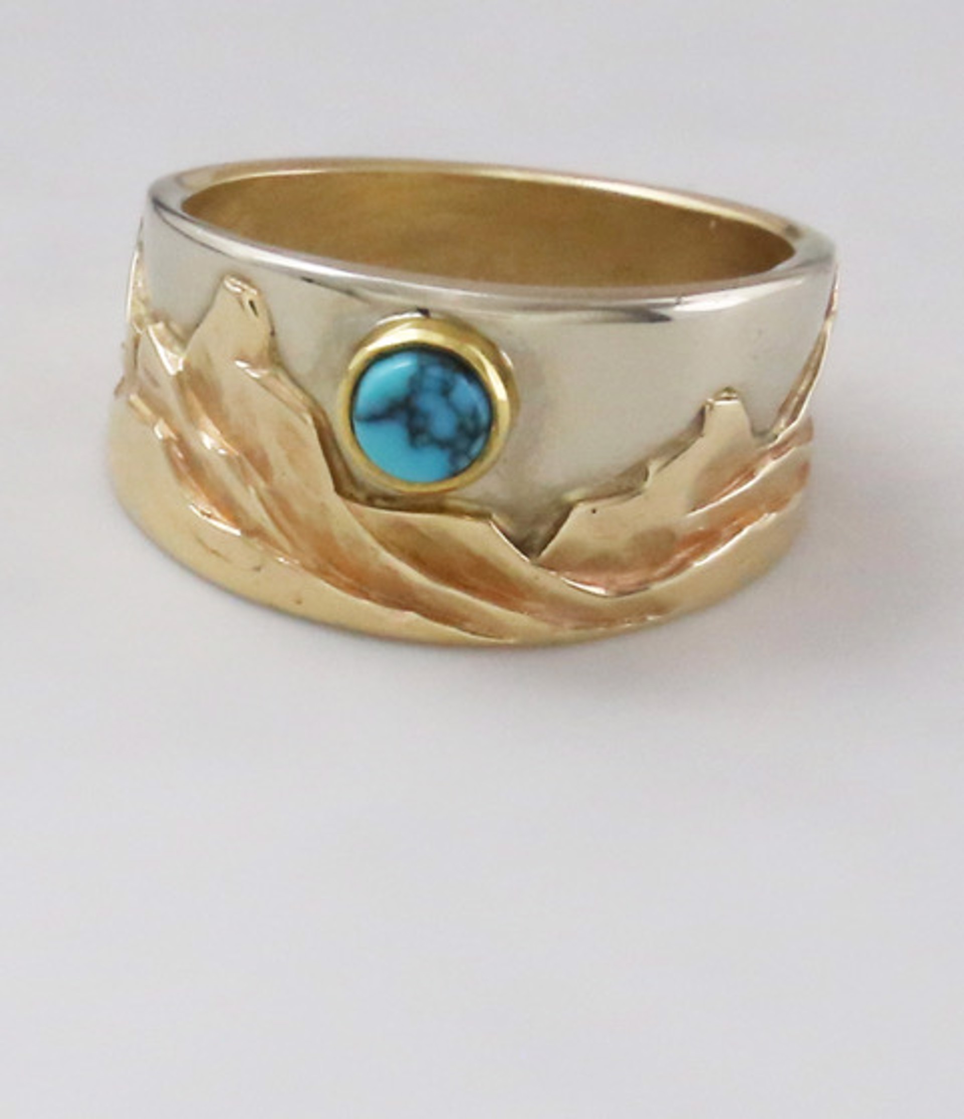 Ring - "Mountain Band" - 14K With Morenci Turquoise - Can Be Sized - 030 by Ken and Barbara Newman