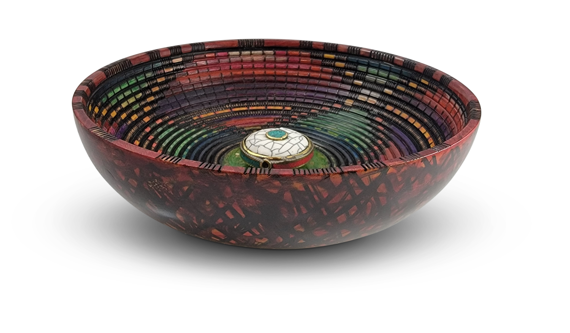 Multicolored Bowl with Raku and Malecite Center by Keoni