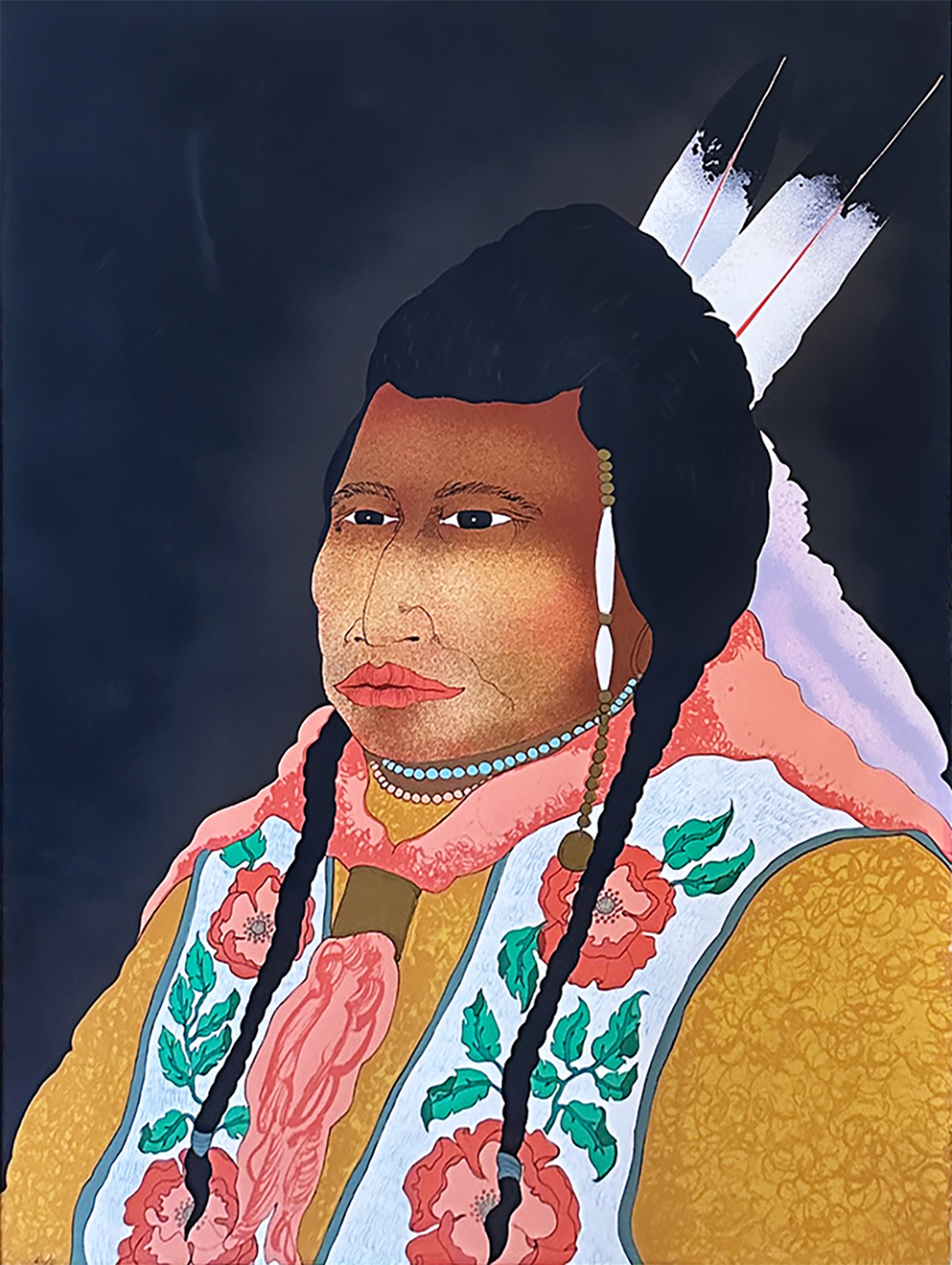 Indian with Flowered Vest by Kevin Red Star