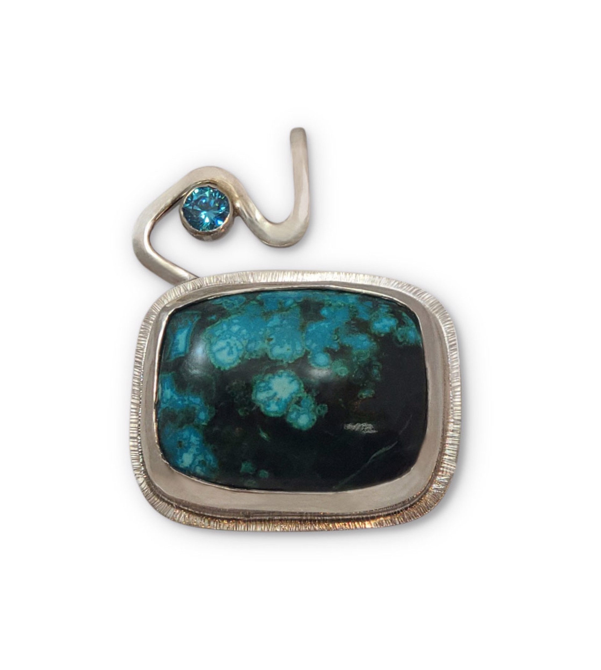 Sterling Silver with Malachite, Crysocolla and Blue Topaz Pendant on Silver Plated Chain by Leslie Eggers