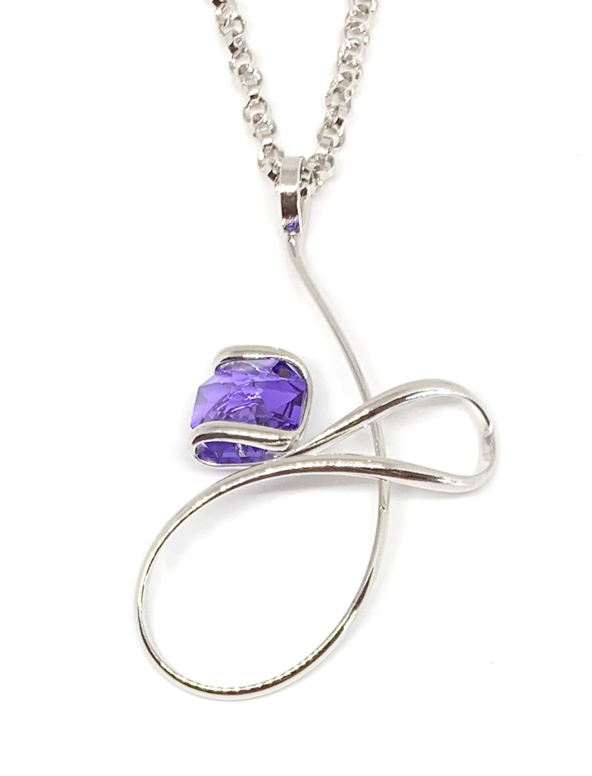 Purple Swarovski Crystal Pendant - Handmade Triple Rhodium Plated by Monique Touber