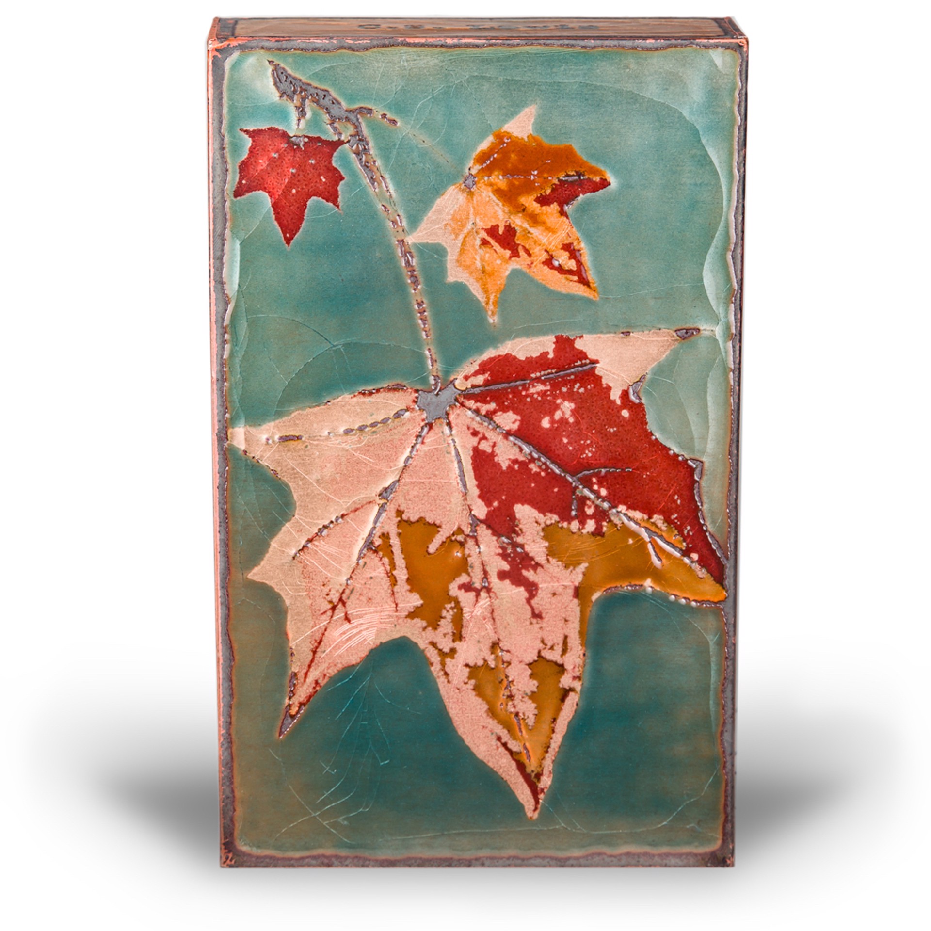A Houston Llew Glass Fired To Copper Spiritile #145 Featuring Fall Leaves And A Quote By C.S. Lewis, Available At Gallery Wild