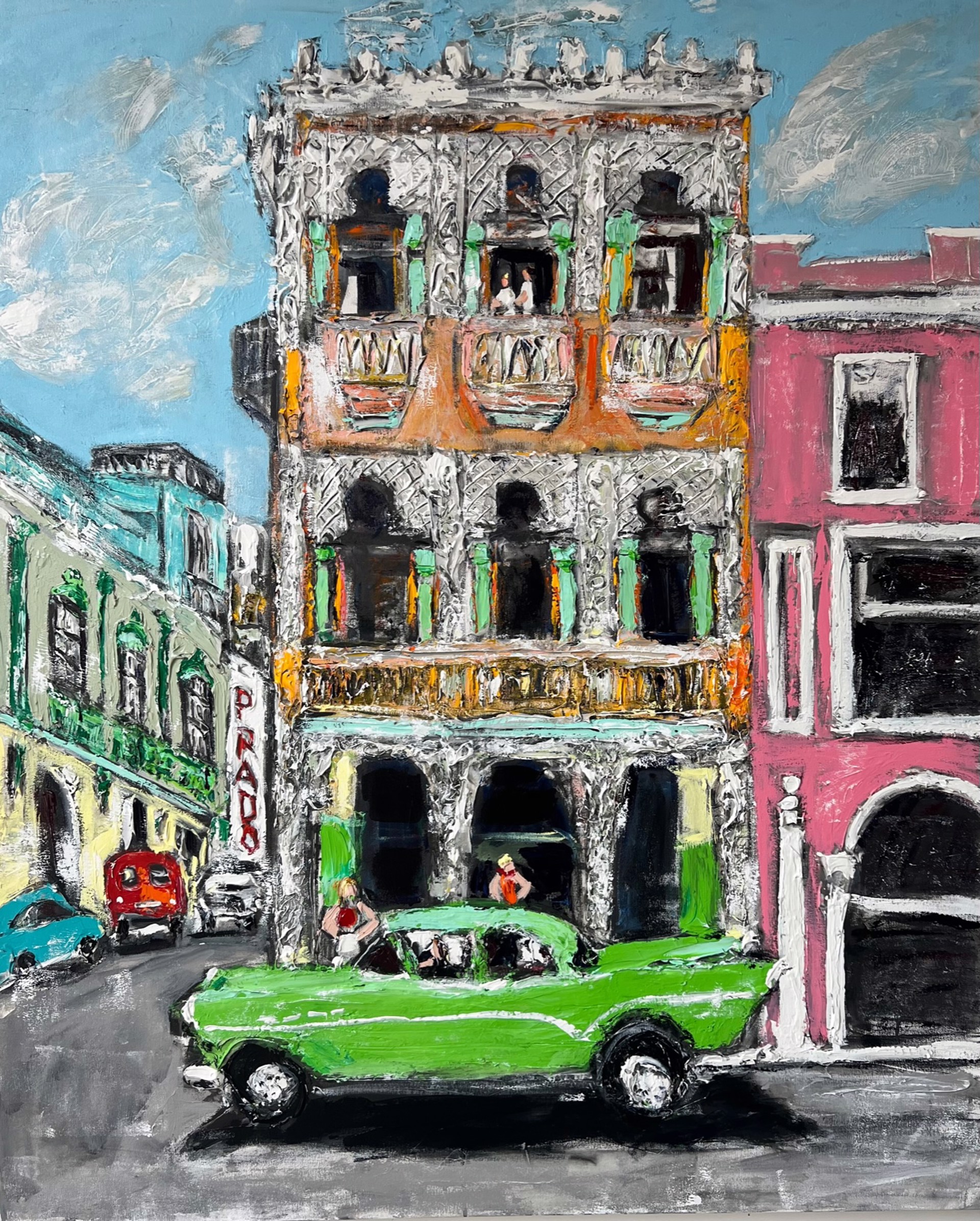 Street Corner with Green Car by Ana Guzman