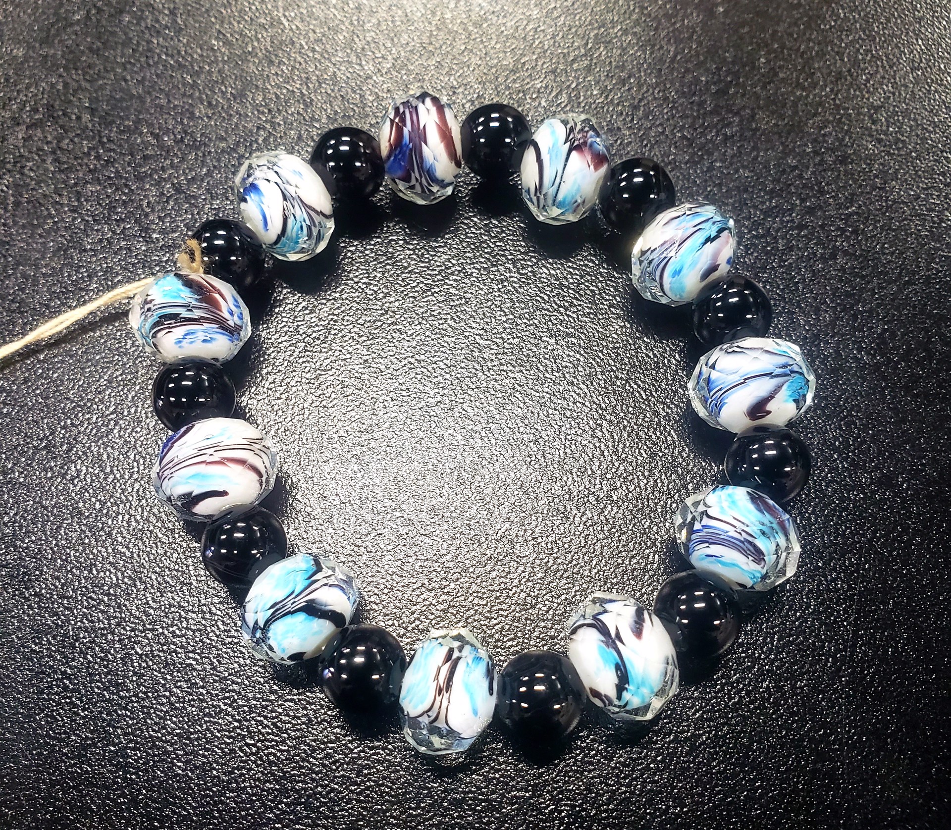 Black Agate / Blue bead bracelet by Betty Binder