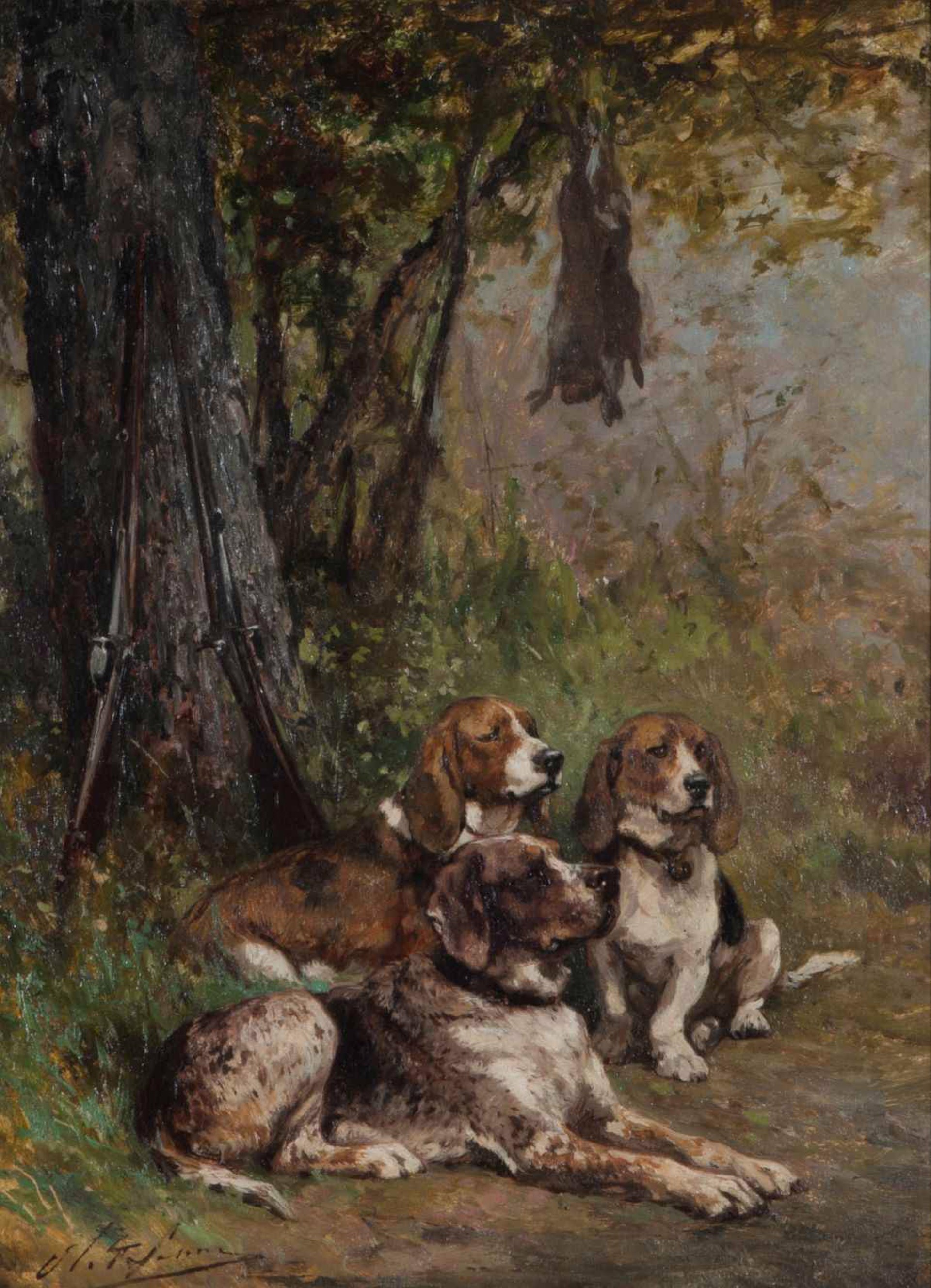 Bassets and Gun Dog at Rest by Charles Olivier De Penne