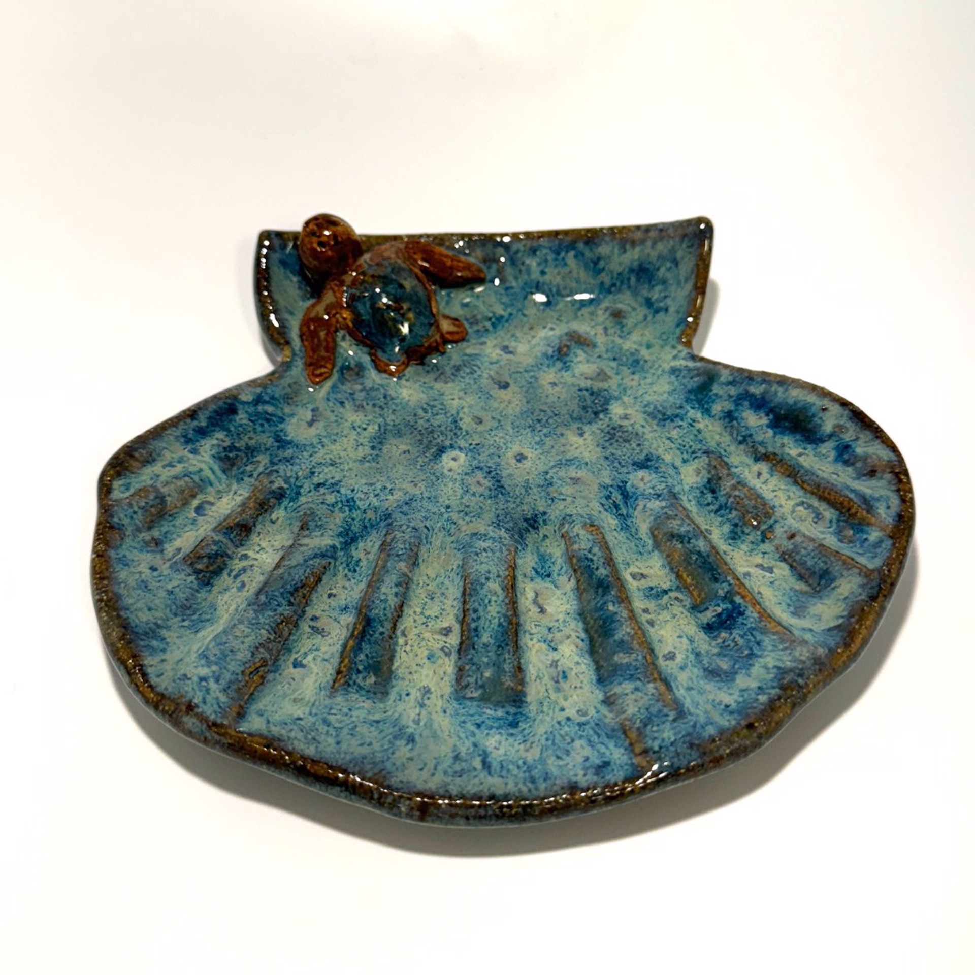 Shell Dish with Turtle (Blue Glaze) LG24-1228 by Jim & Steffi Logan
