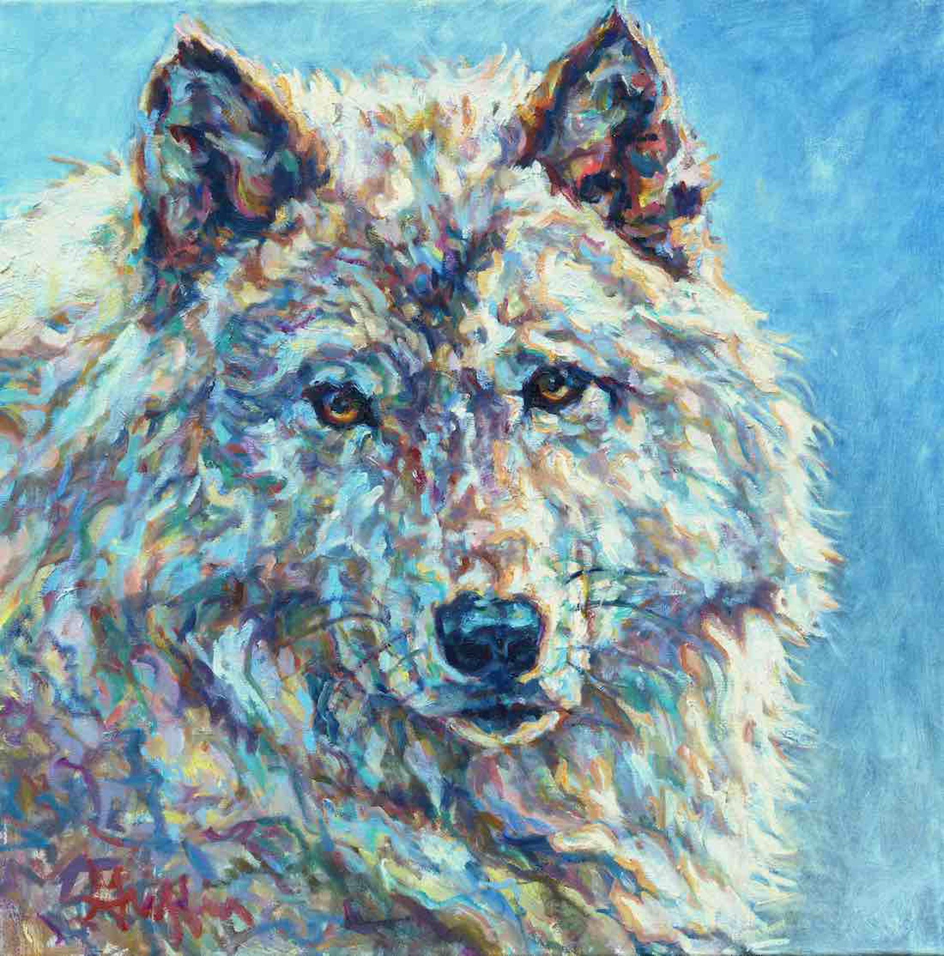 White Wolf Head With Golden Eyes Thick Oil Painting by Patricia A Griffin at Gallery Wild