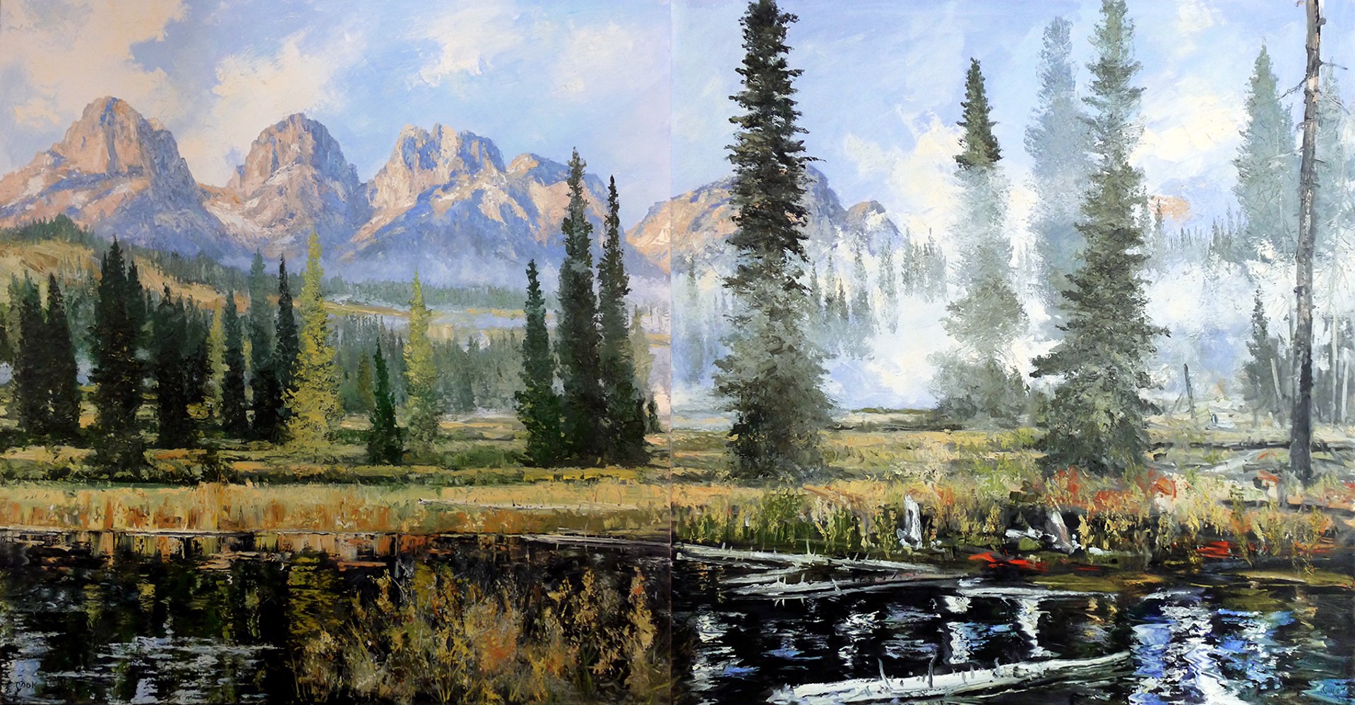 Sawtooth Morning Mist (Diptych) by James Cook