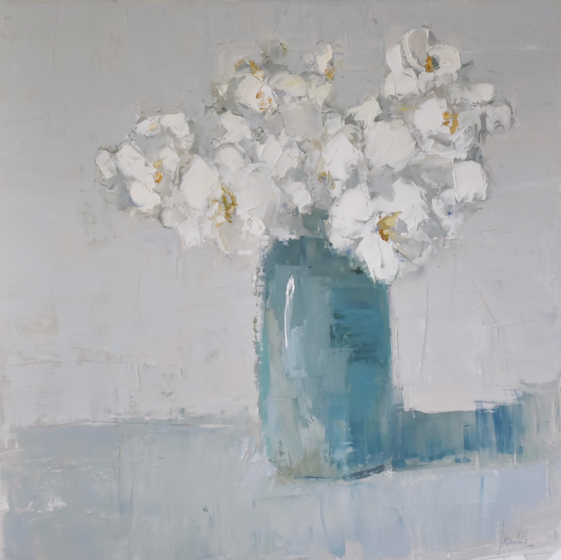 Orchid Stems in Blue Vase by Barbara Flowers