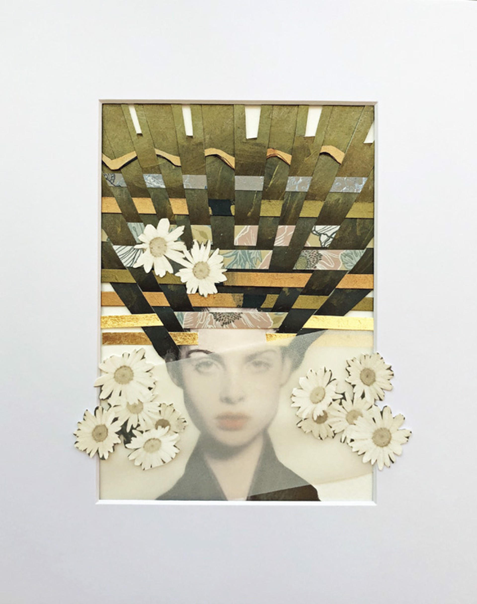 Collage Portrait With Daisies by Beth Aronoff