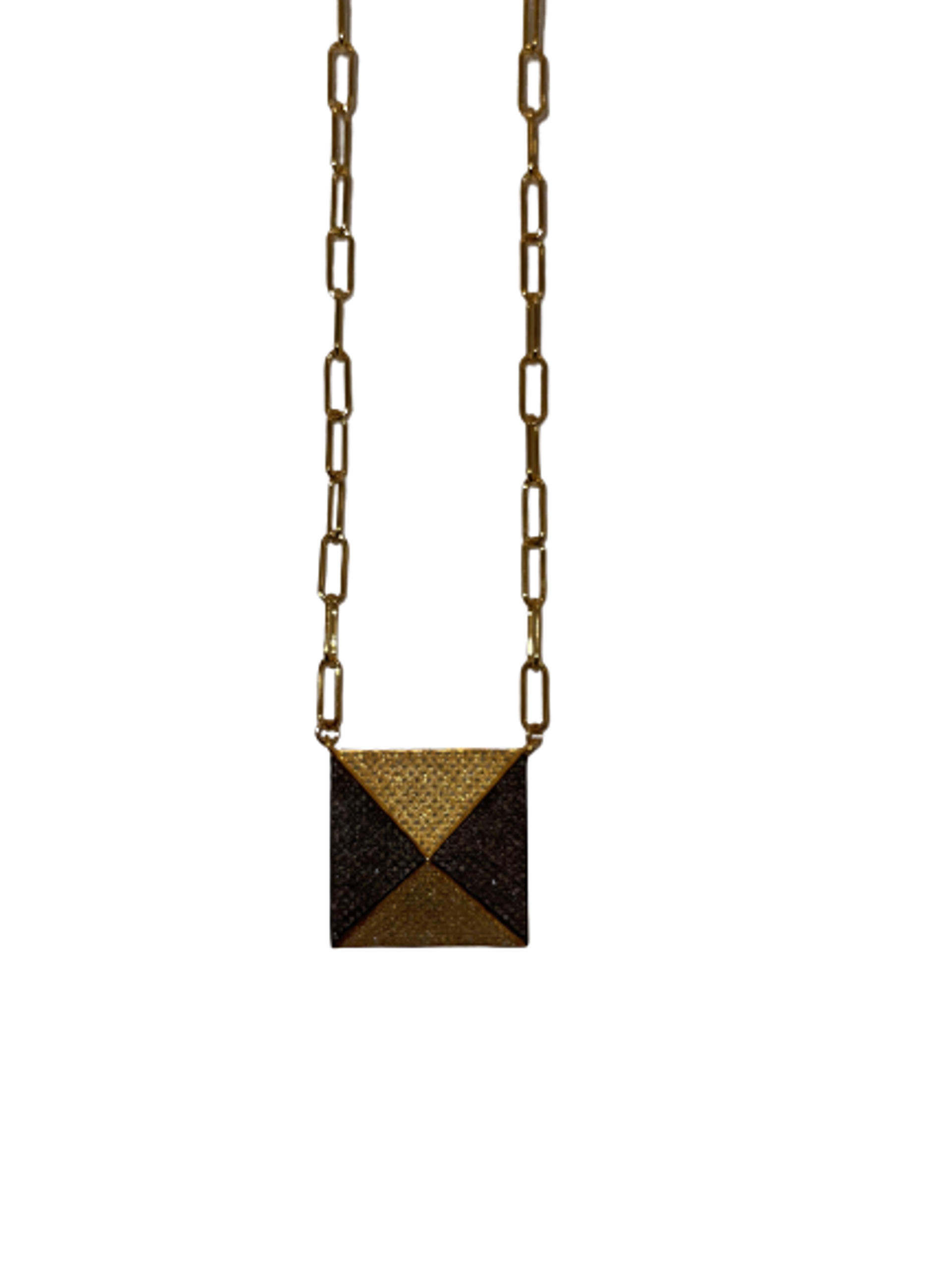 Gold Vermeil Paper Clip Chain Necklace with Square Diamond Two-Tone Pendant by Karen Birchmier
