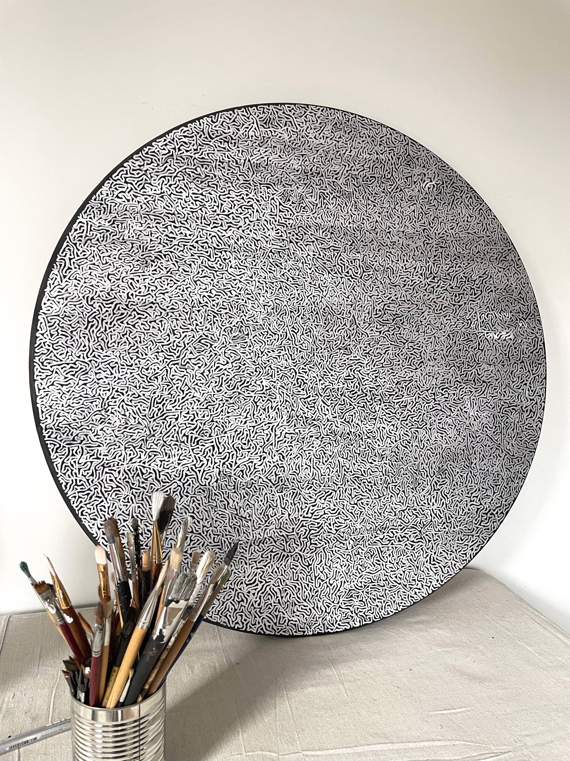 Large round abstract painting: 'Reflections, Untitled 03', 2022 by David Paul Kay