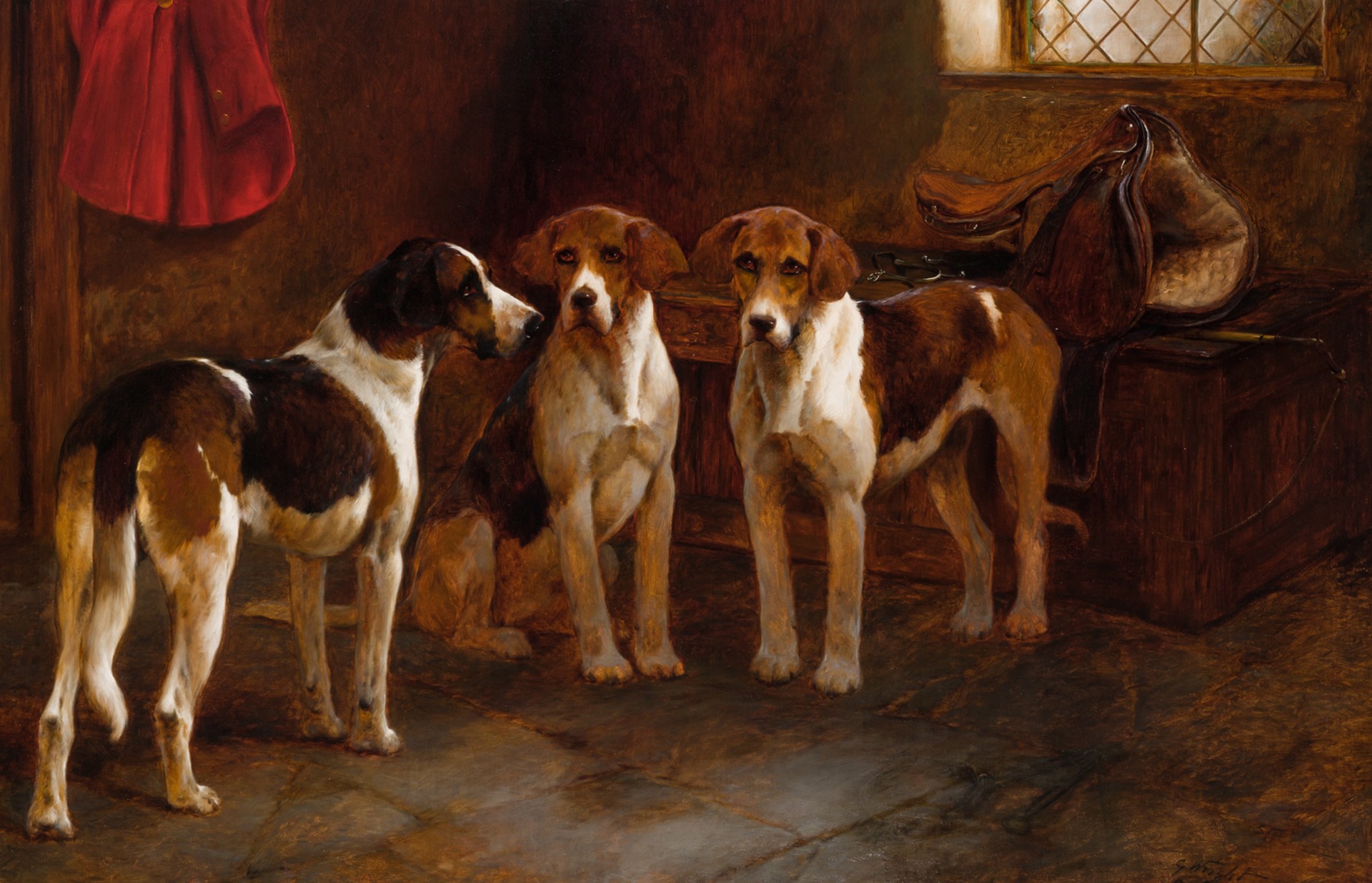 HOUNDS IN A KENNEL by George Wright