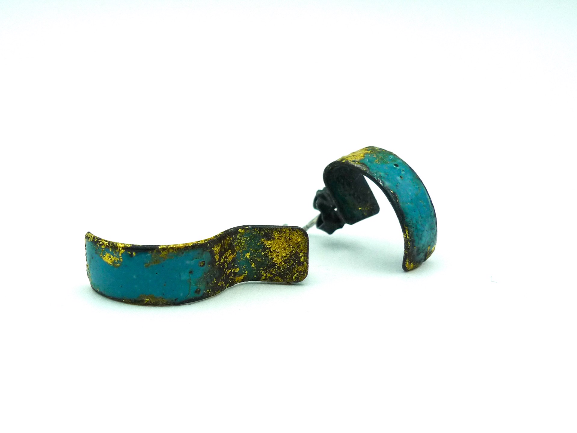 Asymmetrical Gold Flecked Turquoise Demi Hoops by Susanne Henry