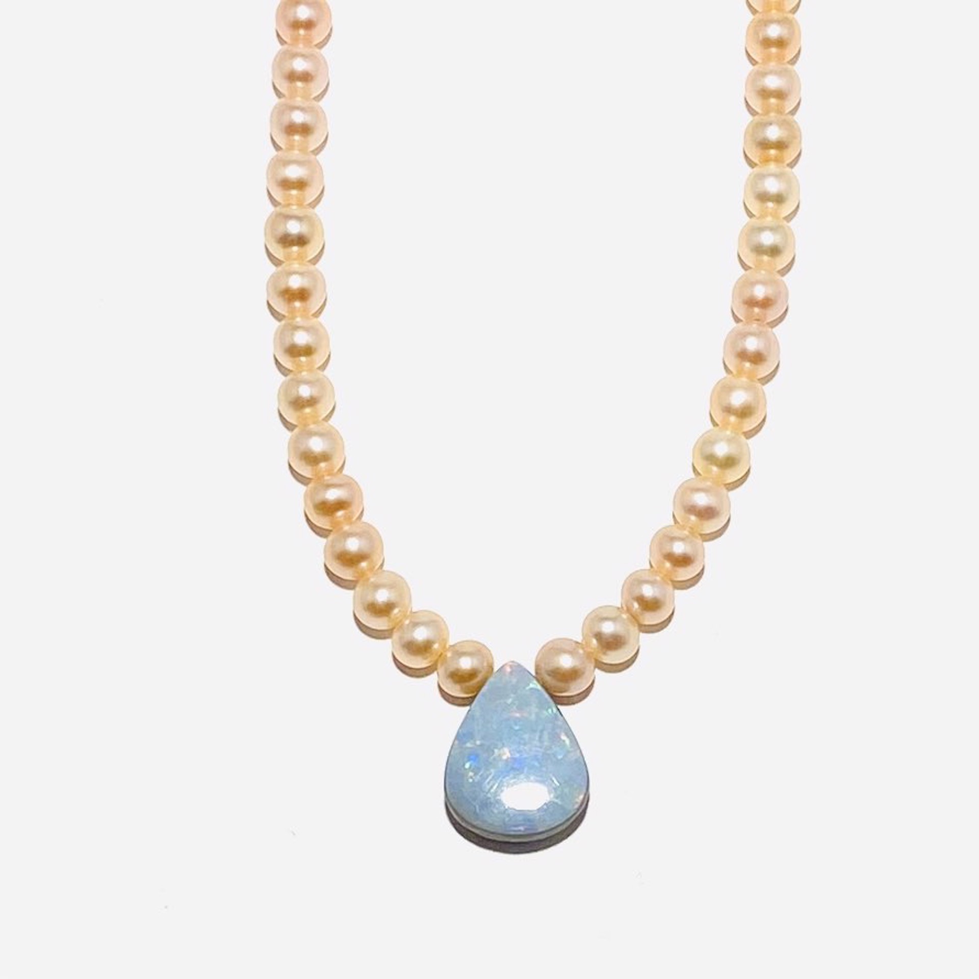 Peach Pearl, Teardrop Australian Opal Focal Necklace NT23-89 by Nance Trueworthy