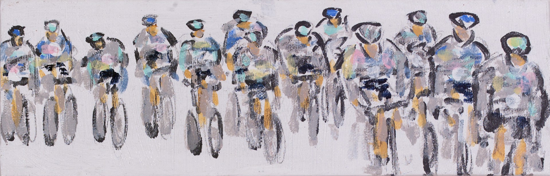 Cyclists Line on White by Heather Blanton