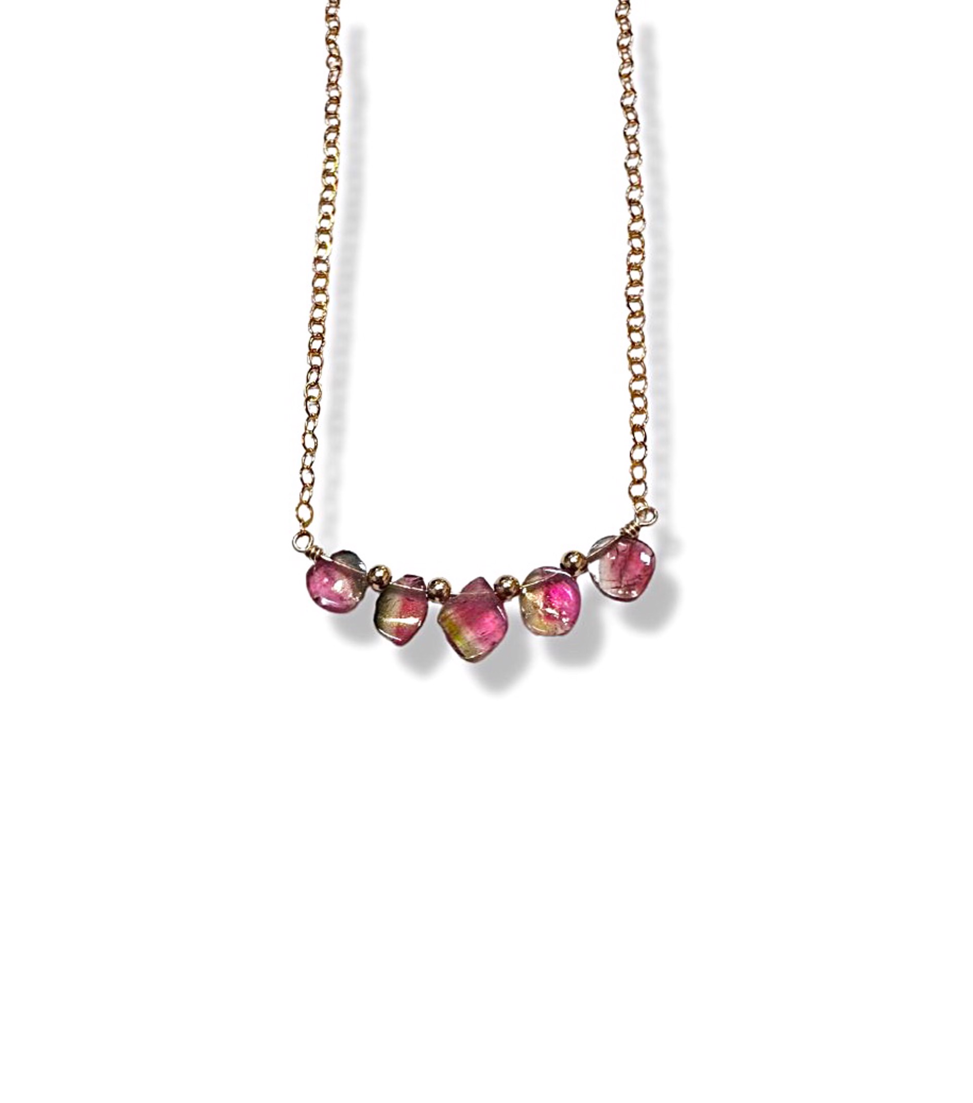 Necklace - Watermelon Tourmailine with 14K Gold Filling by Julia Balestracci