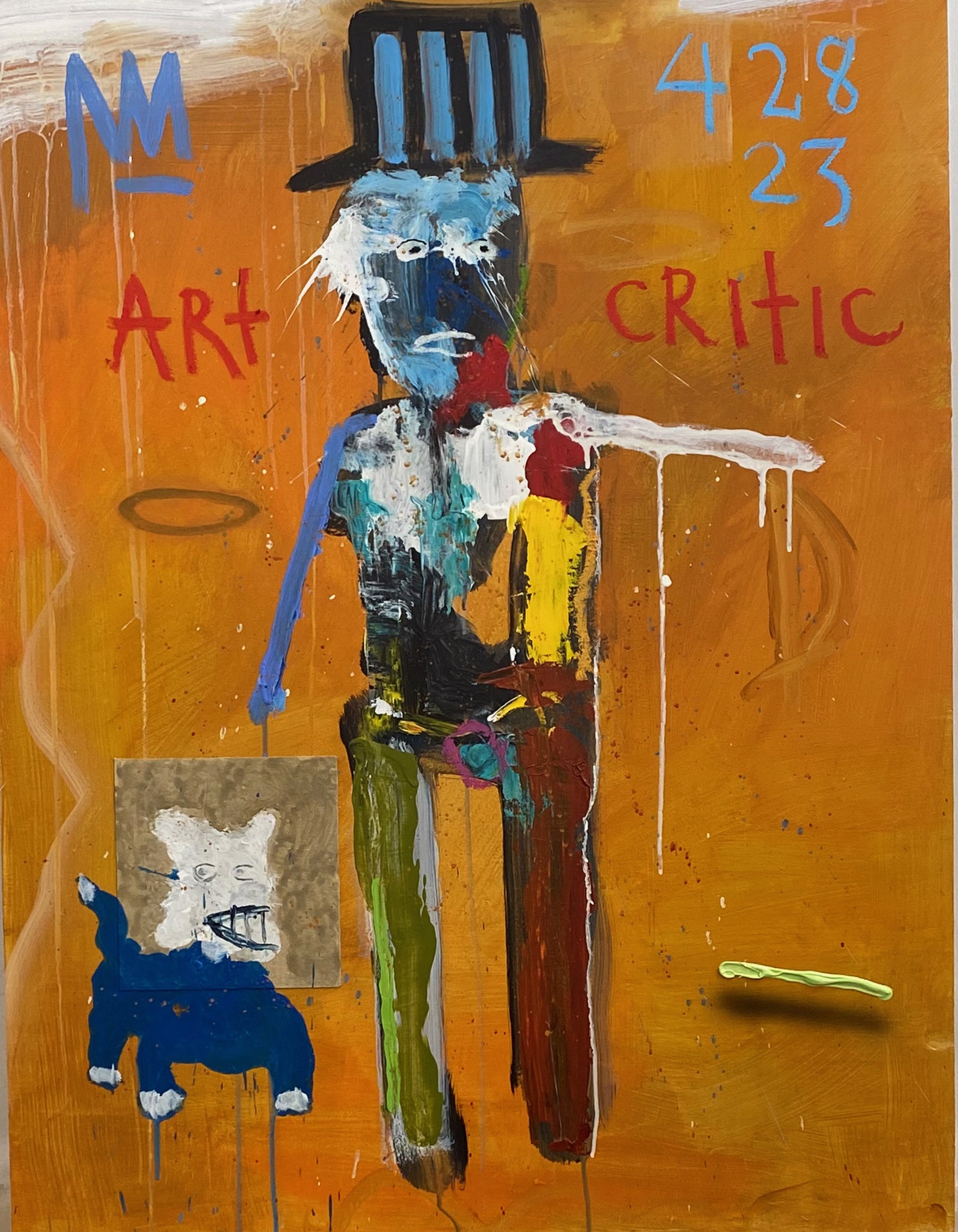 Art Critic Walking A Blue Dog by Michael Snodgrass