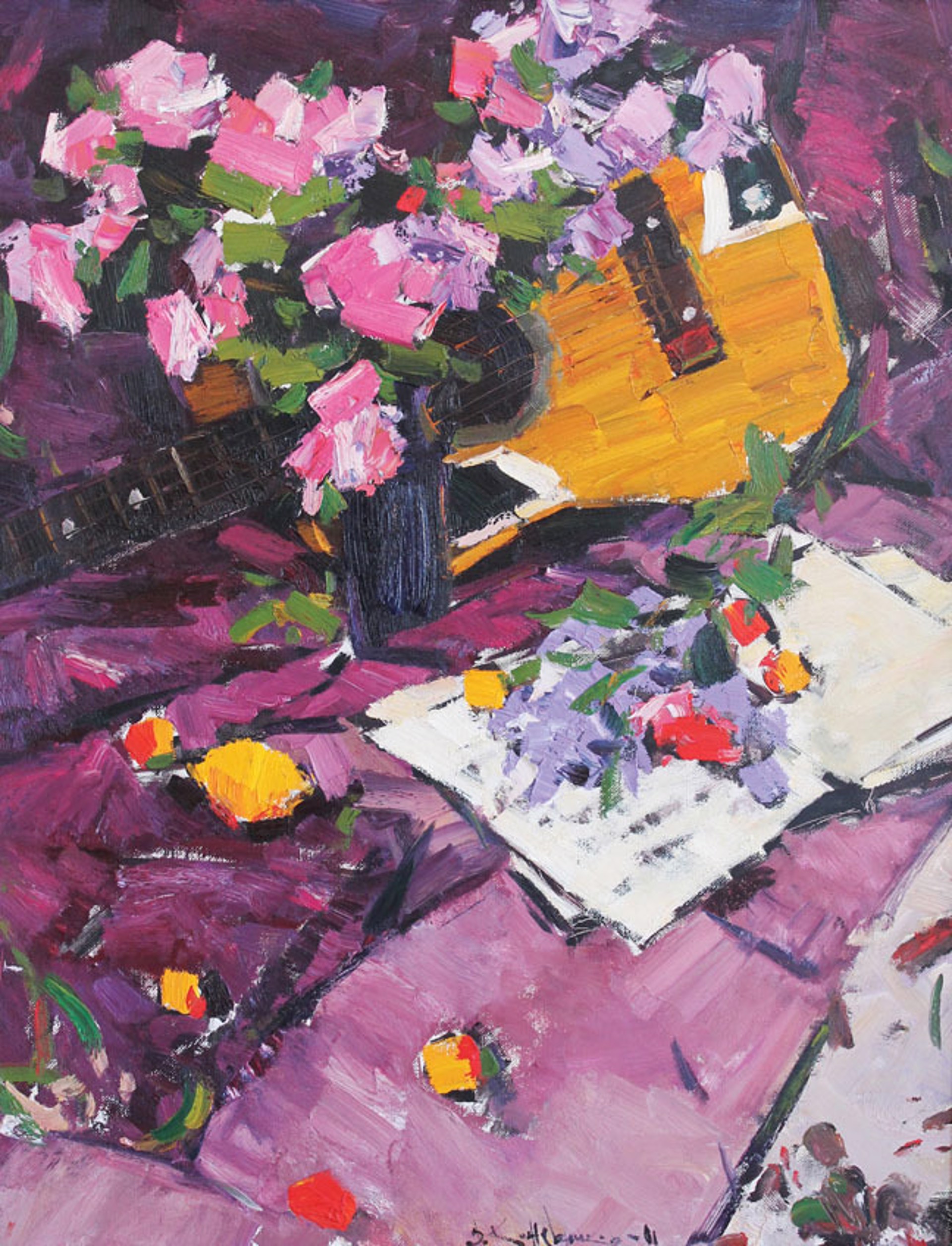 Roses and Guitar by Vladimir Kozhevnikov