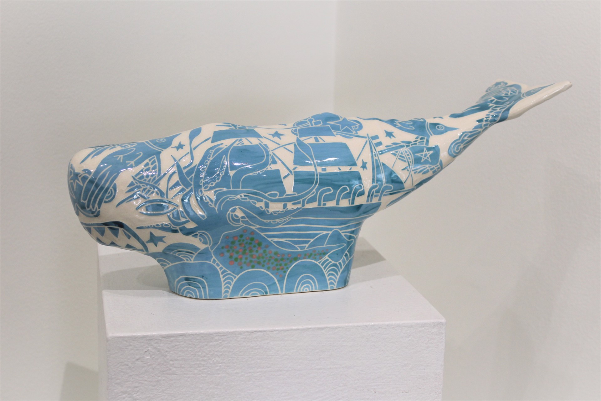Whale-Blue with Boat and Squid by Abbey Kuhe
