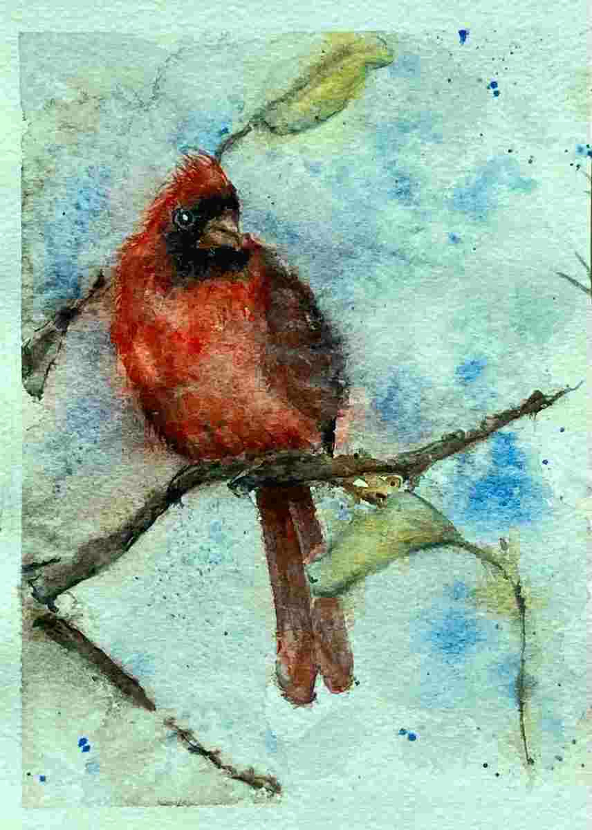 Cardinal with Leaves by Kate Greenway