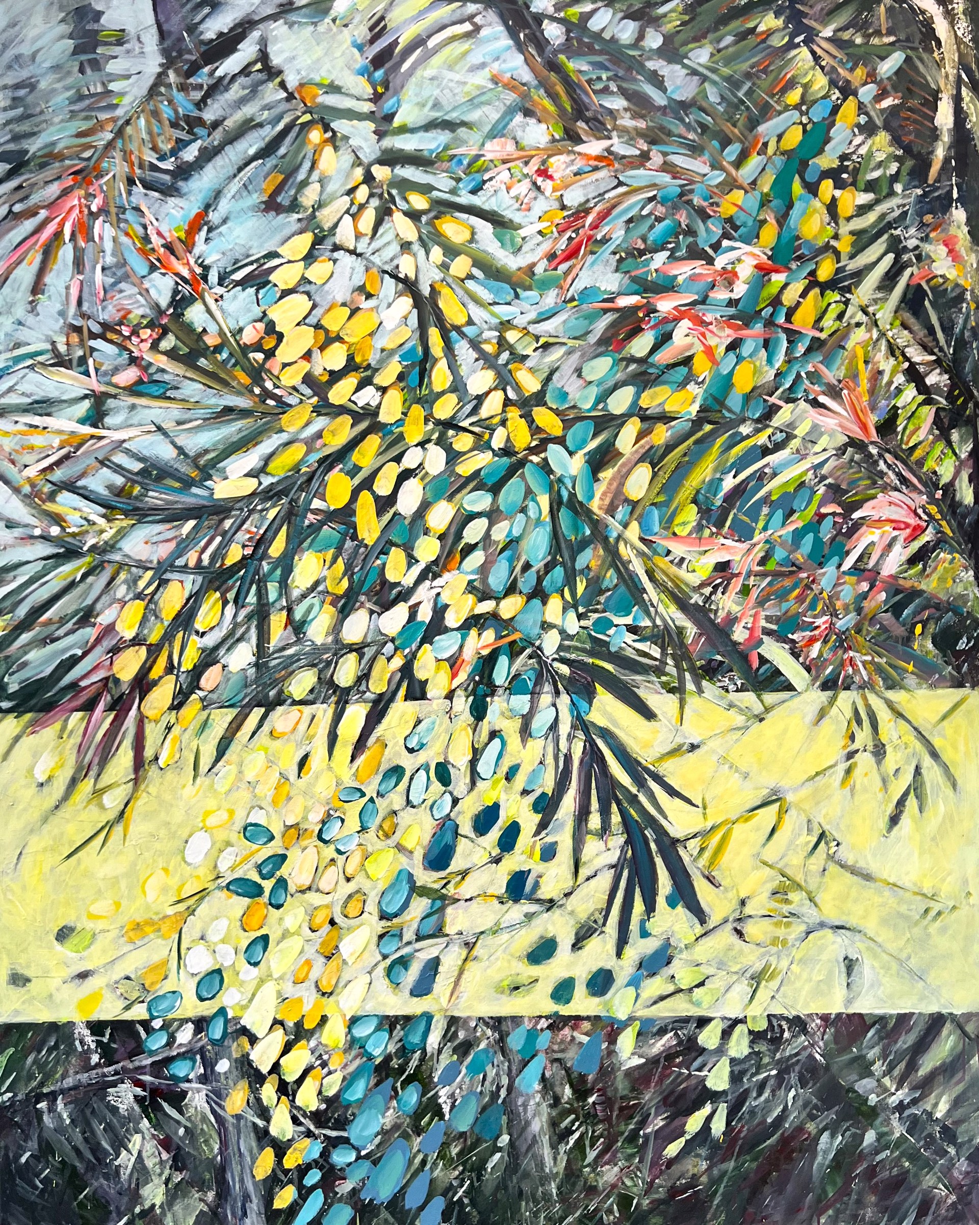 Flowers in Abstract Yellow Fields by Marleen De Waele - De Bock