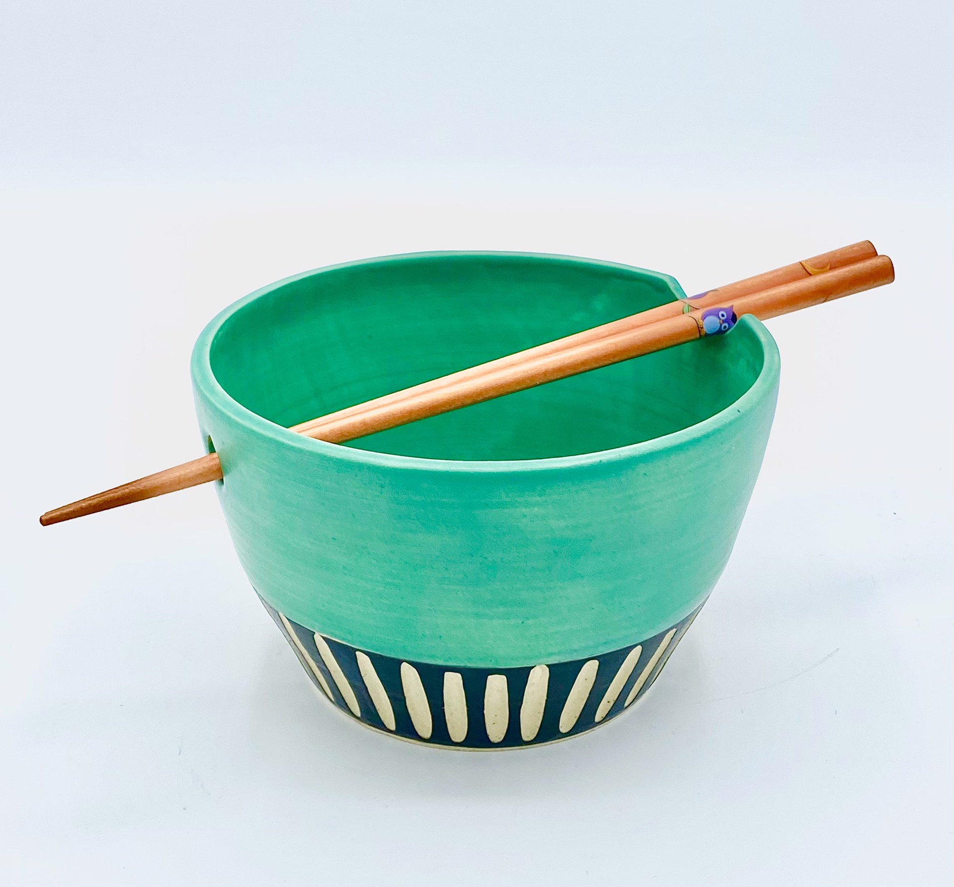 Medium Teal and Black Noodle Bowl by Messy Pots Pottery
