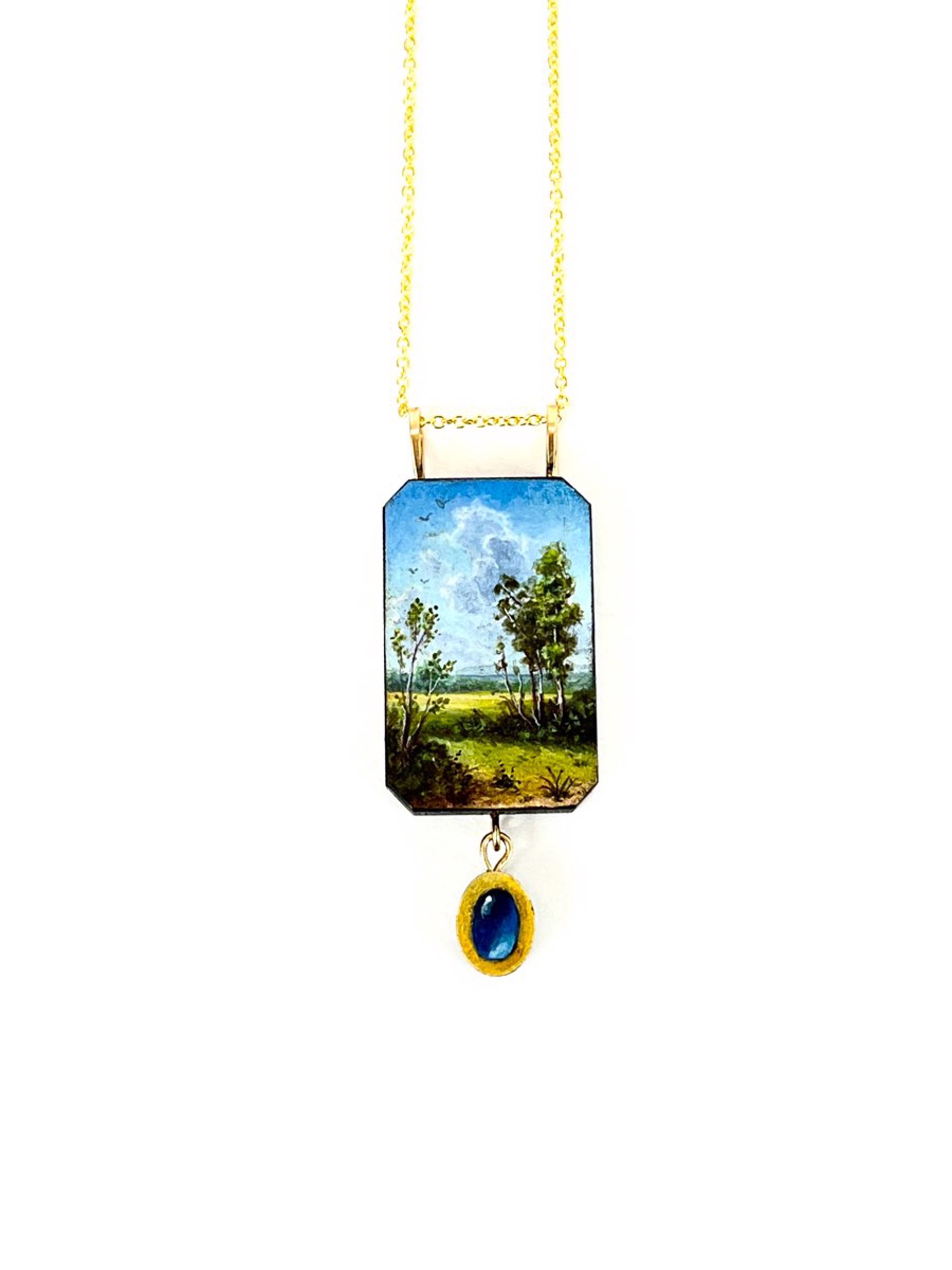 Summer Landscape Pendant w Painted Sapphire by Christina Goodman
