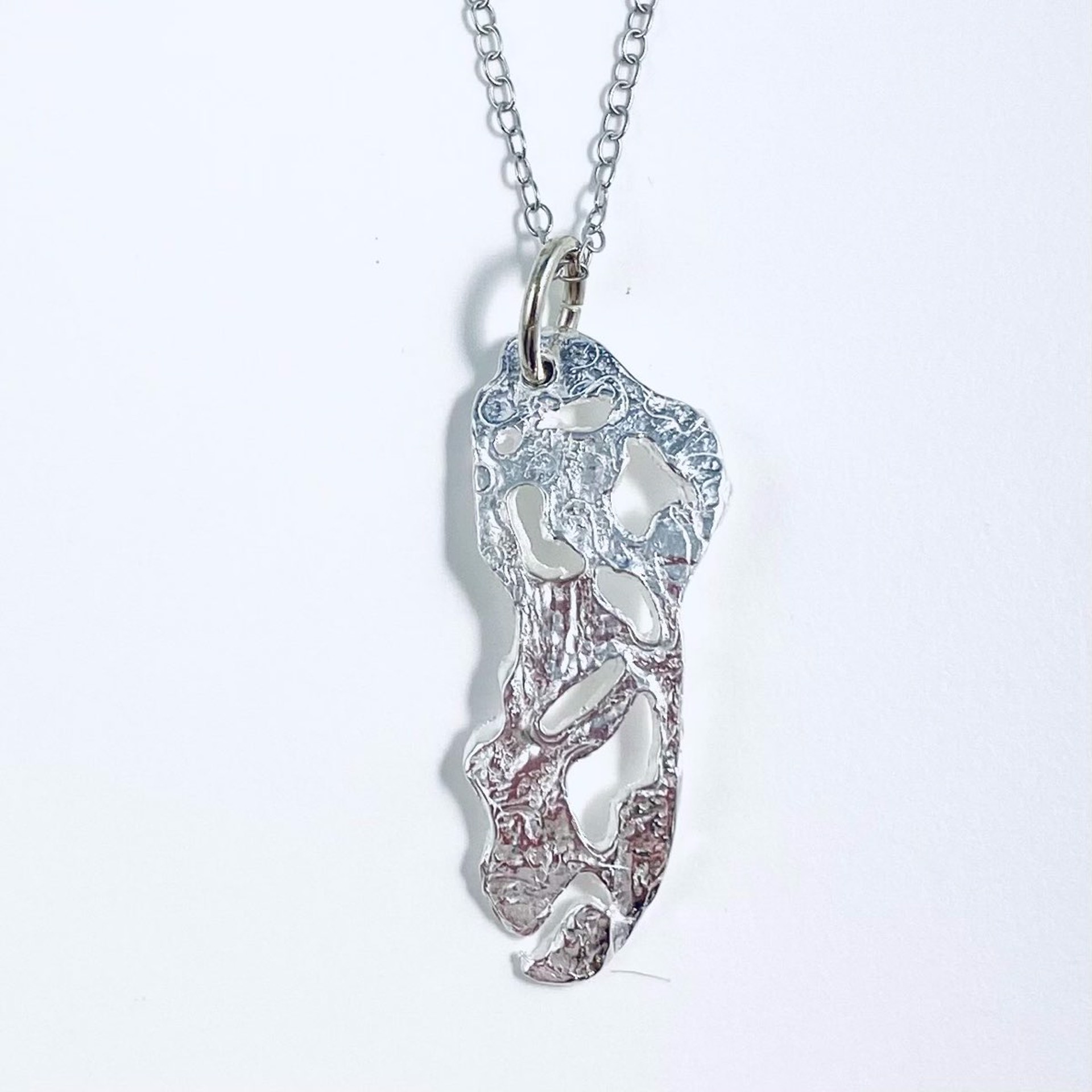 KH22-4 Abstract Silver Pendant, 18”  Silver Chain by Karen Hakim