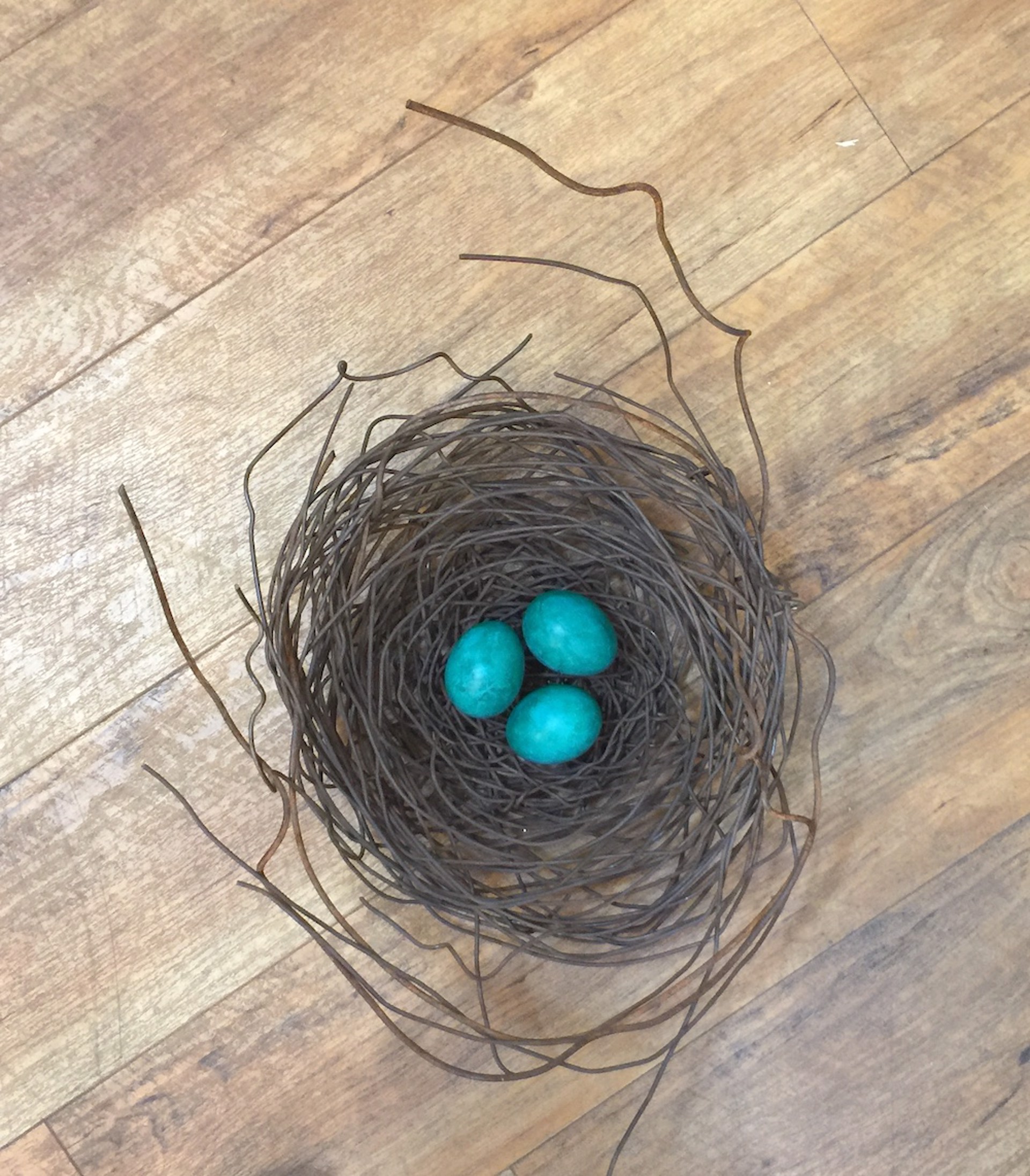 Hand Woven Wire Nest With 3 Green Ceramic Eggs - 1335 by Phil Lichtenhan