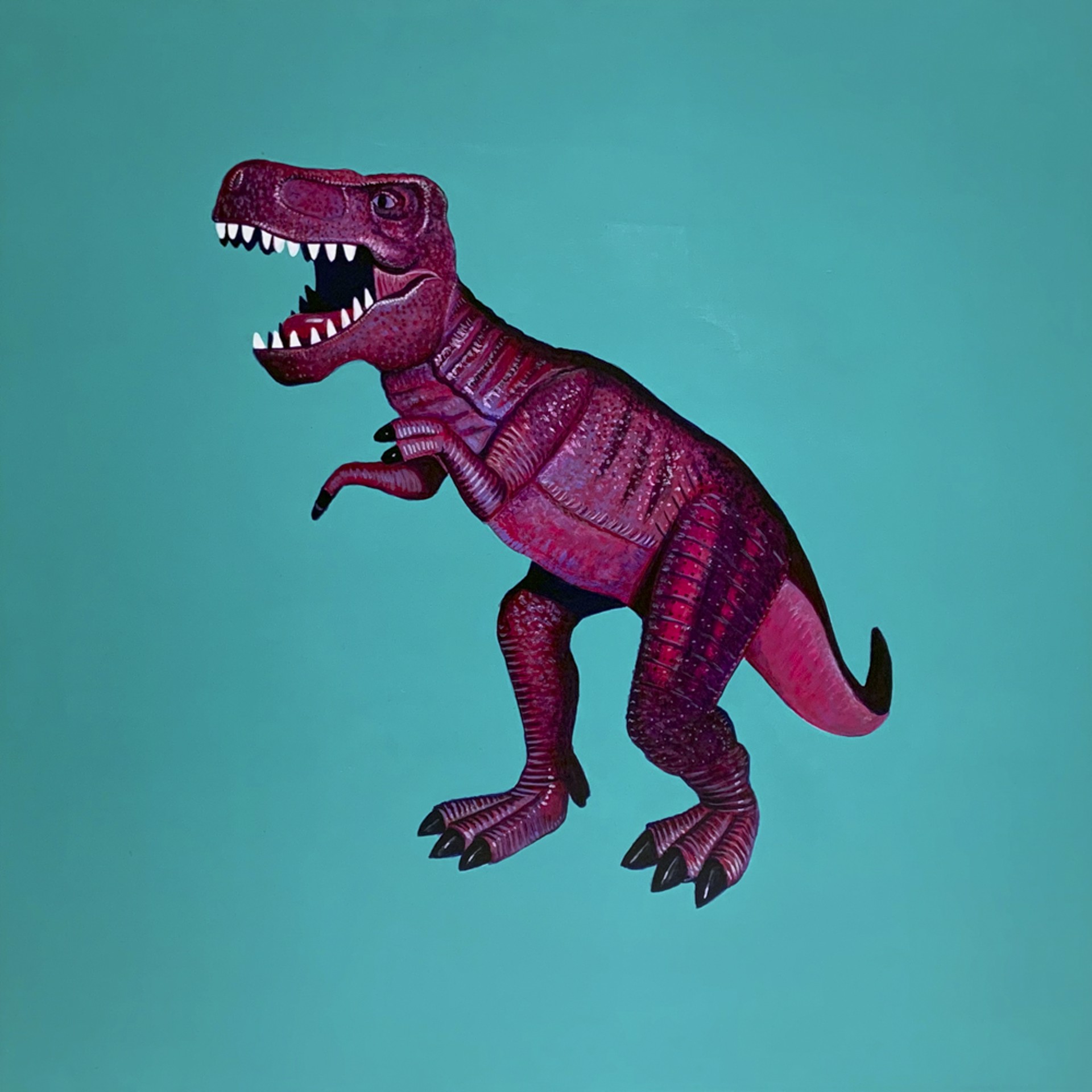 Magenta T.Rex on Blue Green by Colleen Critcher