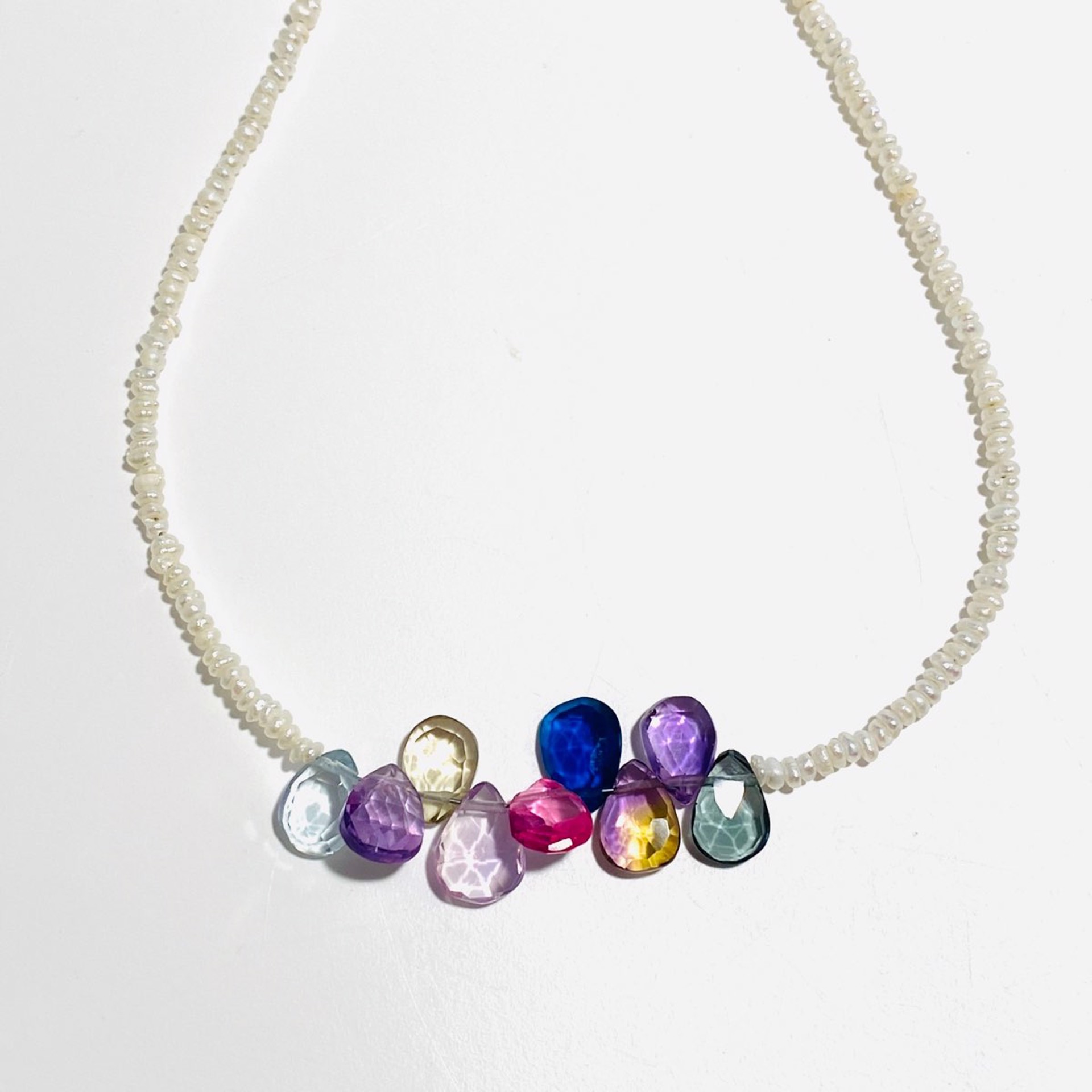 Tiny Seed Pearl Mixed Gemstone Brios Necklace by Nance Trueworthy