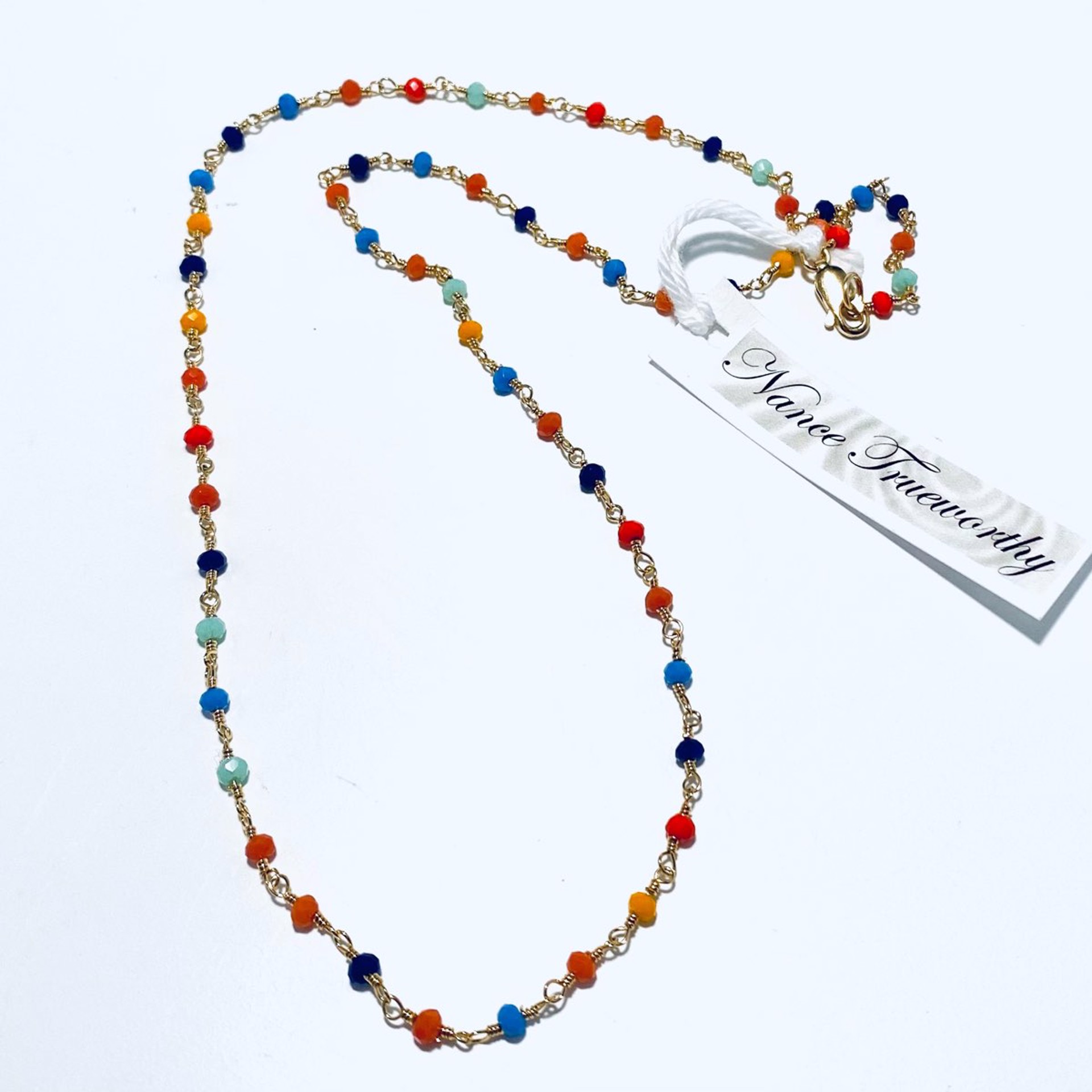 NT22-198 Tiny Mixed Gemstone GP Chain Necklace by Nance Trueworthy