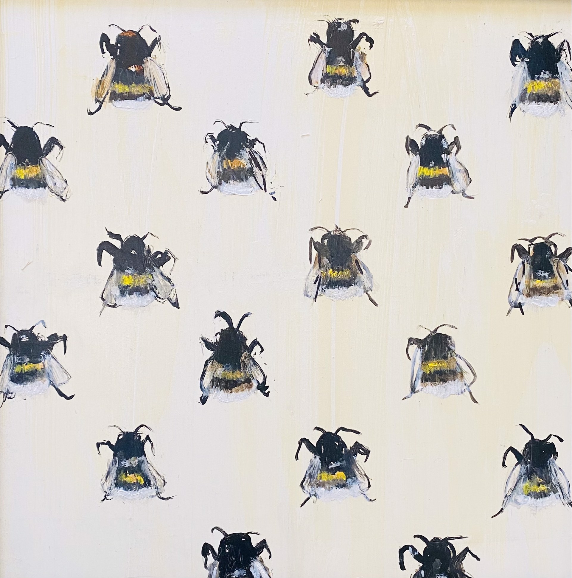 A Contemporary Oil Painting Of A A Pattern Of Bumblebees With A Yellow Background By Jenna Von Benedikt Available At Gallery Wild