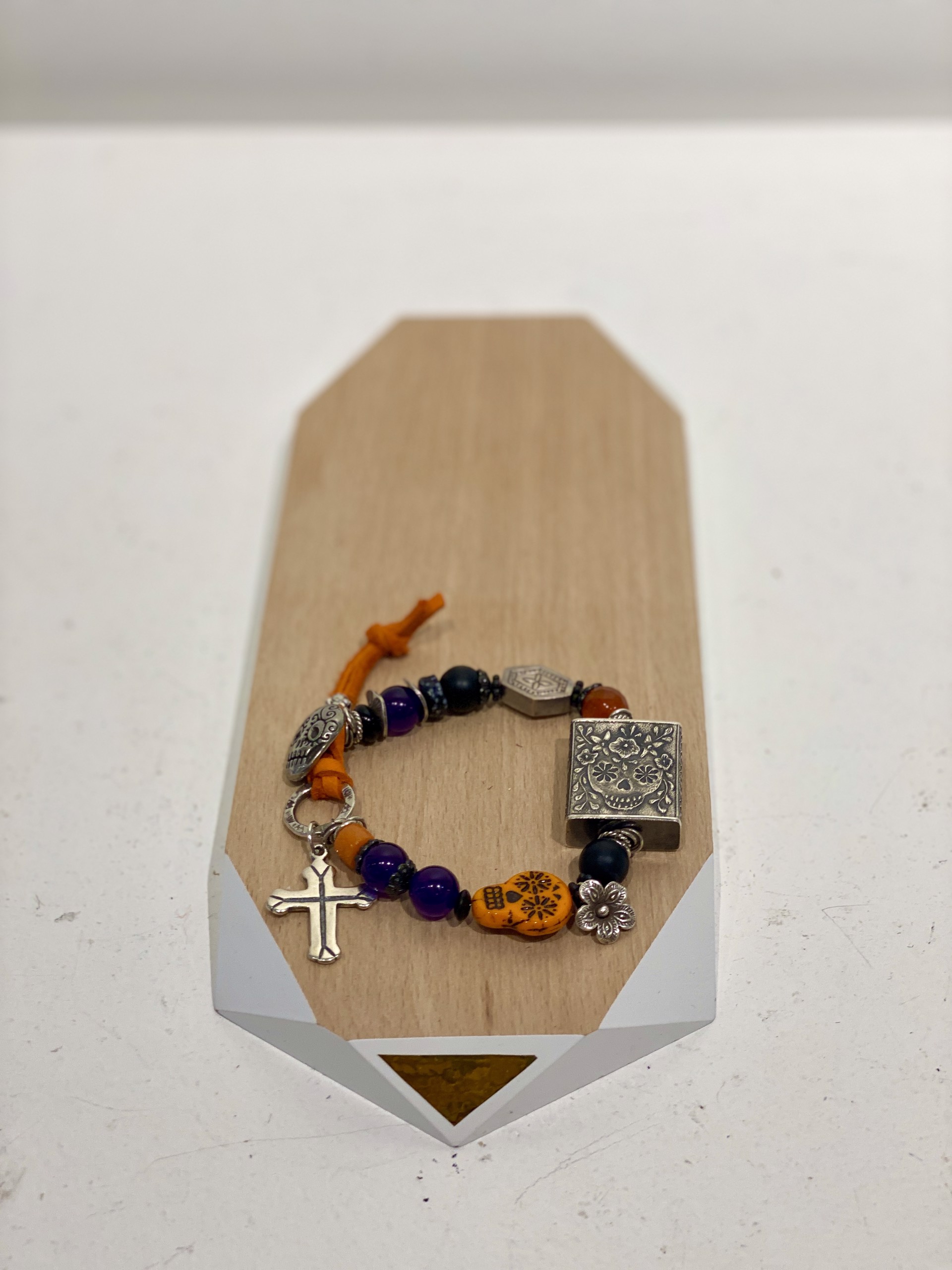 Day of the Dead w/Ann Choi skull bead and sterling cross #20 by Melissa Turney