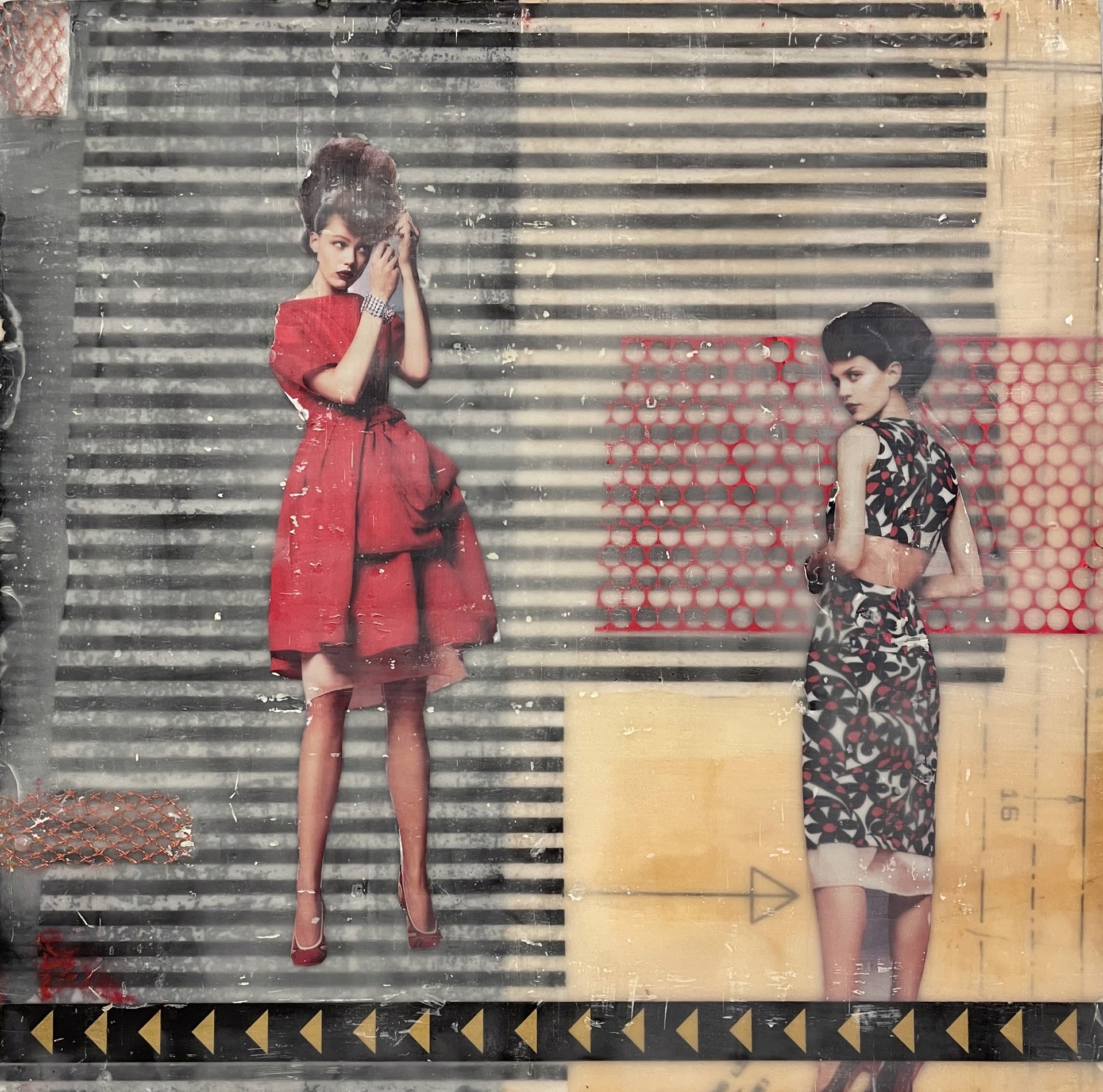Two Ladies Encaustic Collage by Naomi Even-Aberle