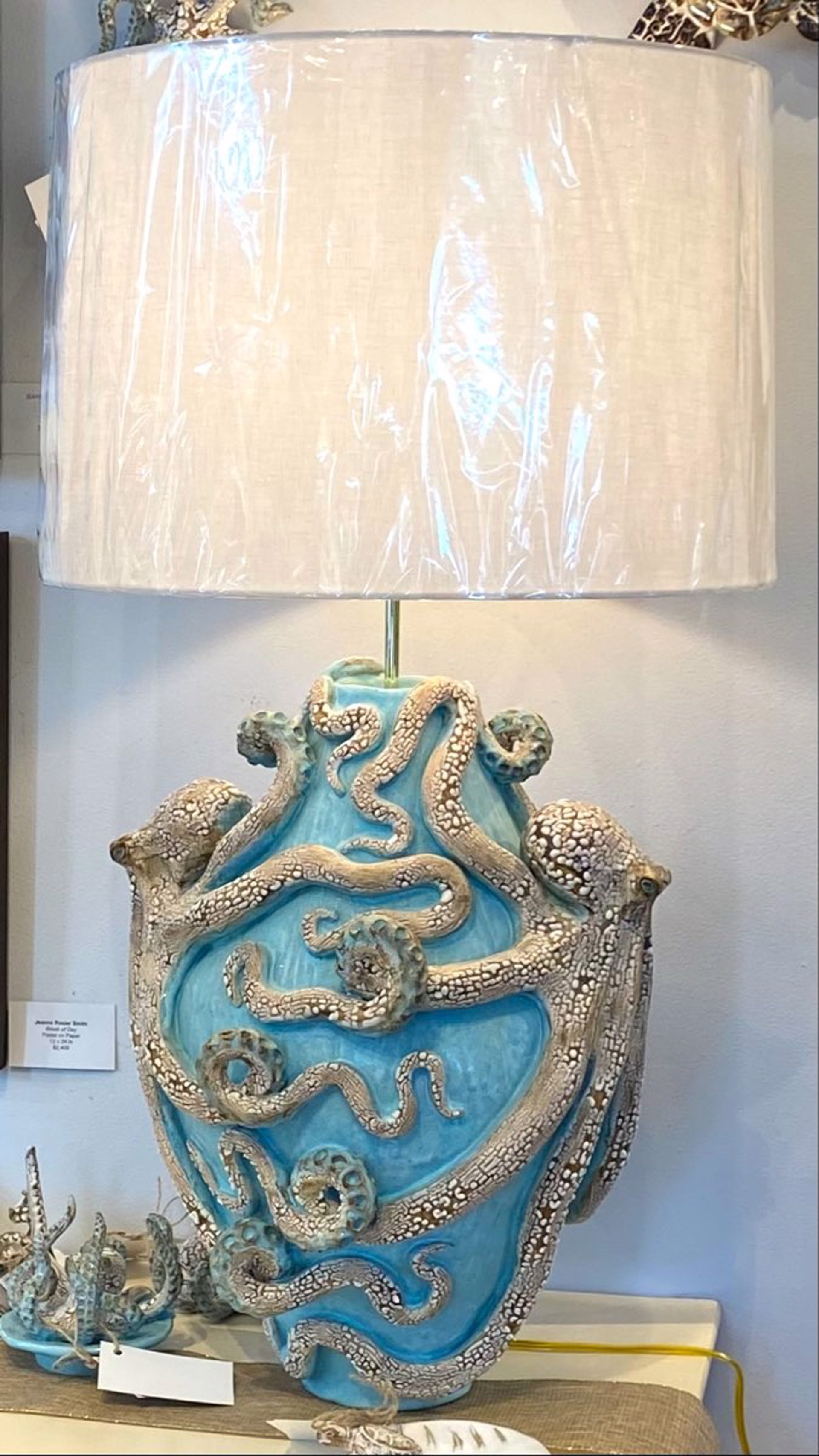 SG22-73  Octopus Lamp (Caribbean Blue) with shade 33”x17” by Shayne Greco