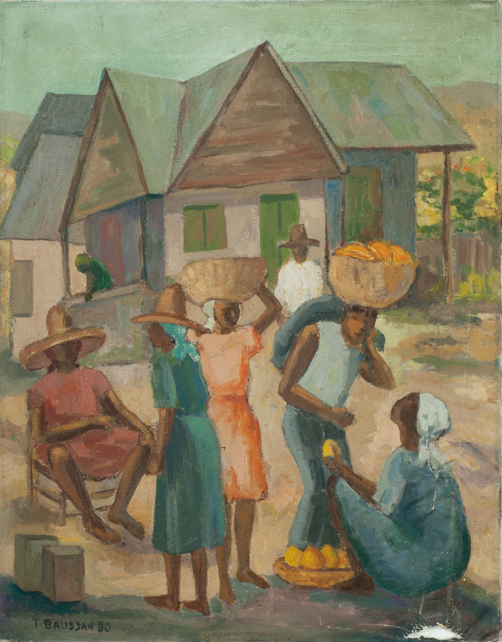 Rural Market Scene #16-3-96GSN by Tamara Baussan (Haitian, 1909-1999)