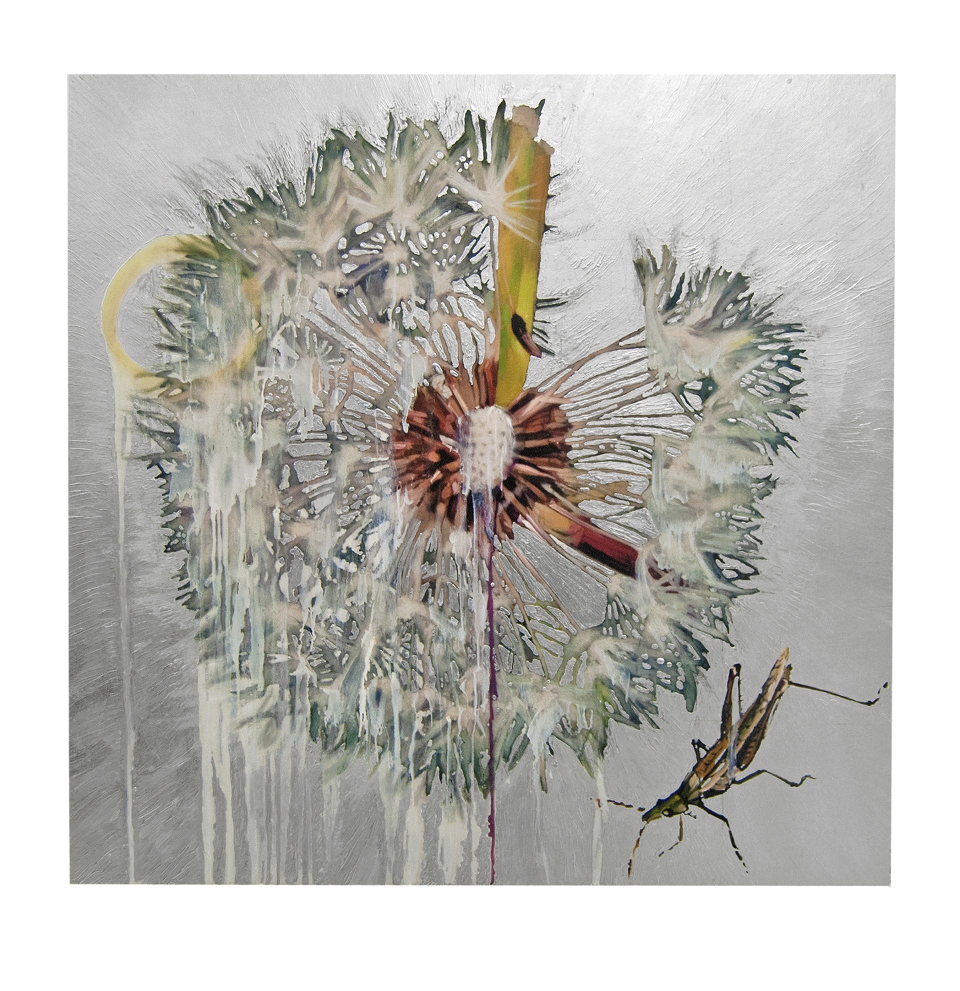Dandelion with Grasshopper (Silver) SI by Hung Liu