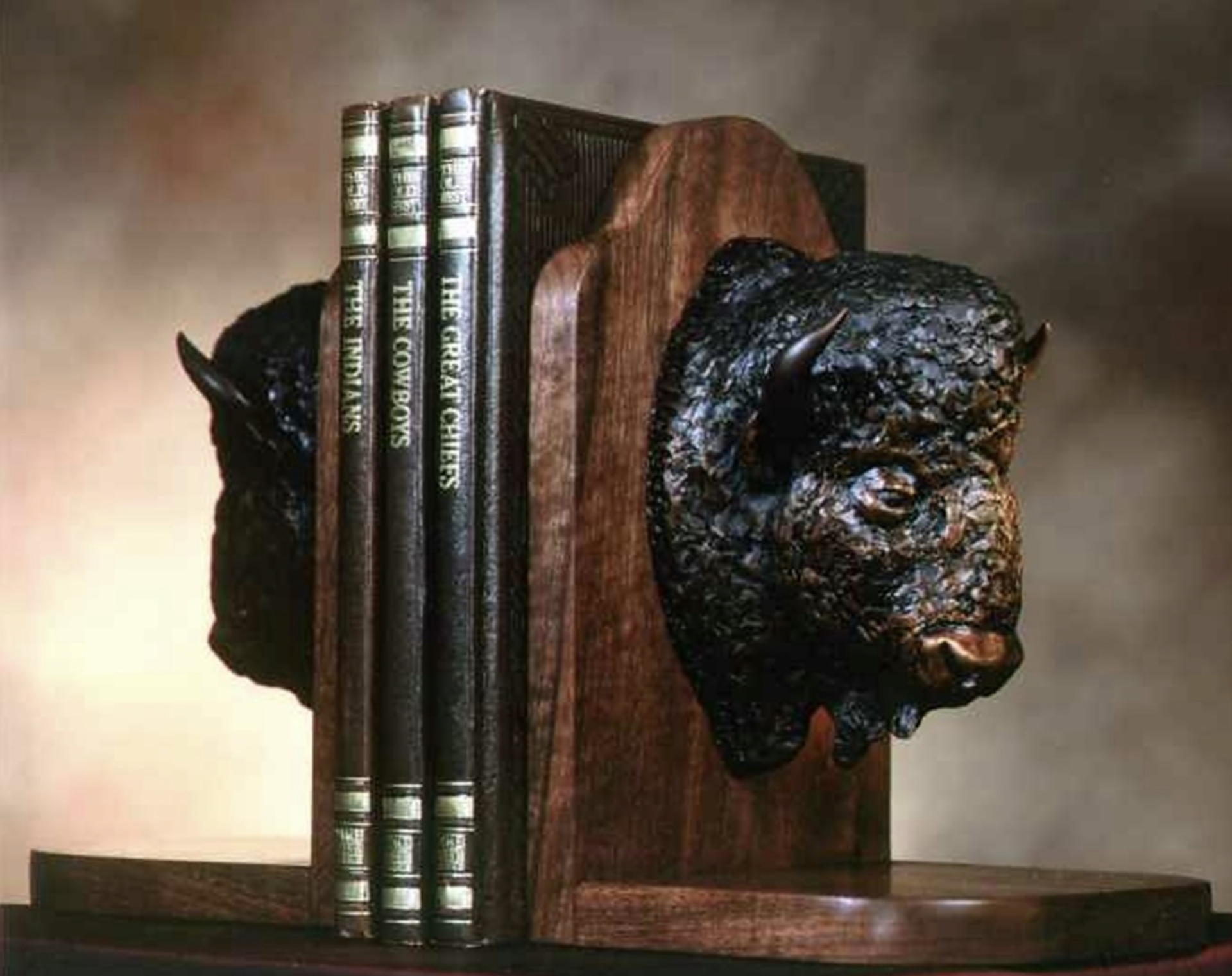 BUFFALO HEAD BOOKENDS by Keith McMasters